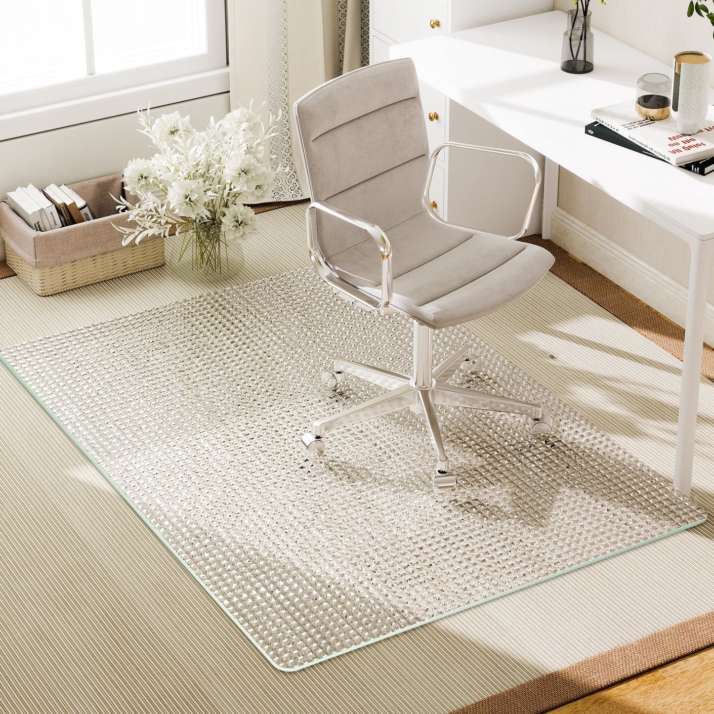 Mirstory 36"x46" Glass Office Chair Mat Tempered Embossed Wave Pattern Chair Mat