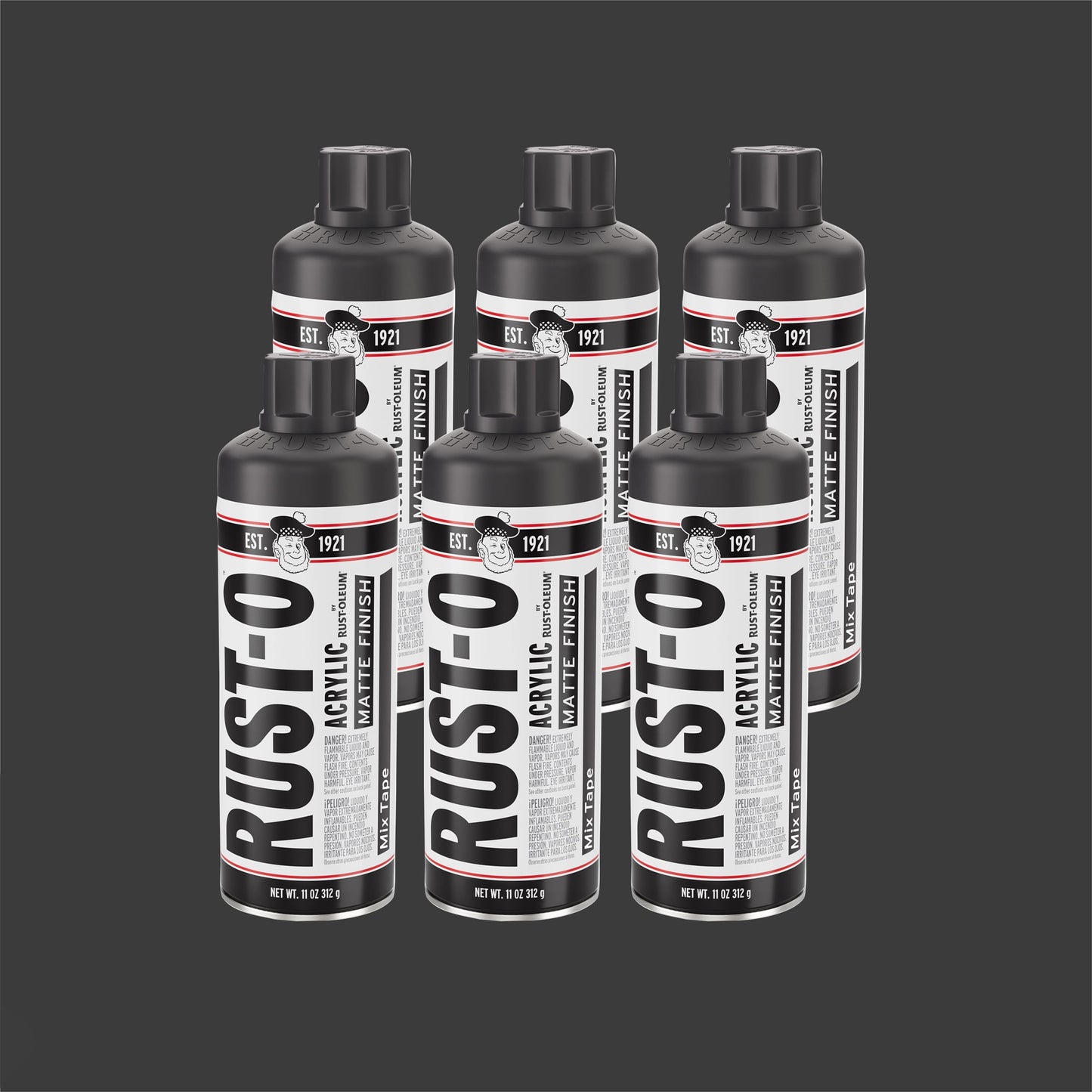 6 Pack, Mix Tape, Rust-Oleum Rust-O Acrylic Matte Spray Paint-392227, 11 oz