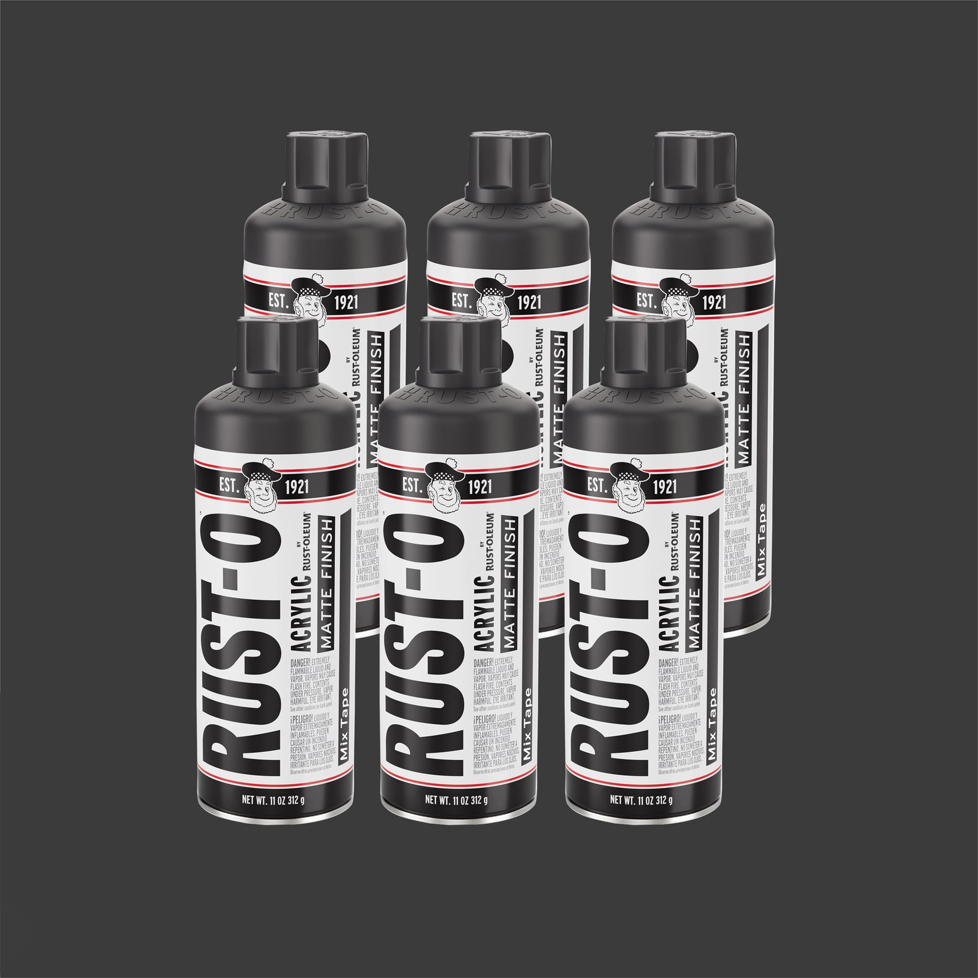 6 Pack, Mix Tape, Rust-Oleum Rust-O Acrylic Matte Spray Paint-392227, 11 oz