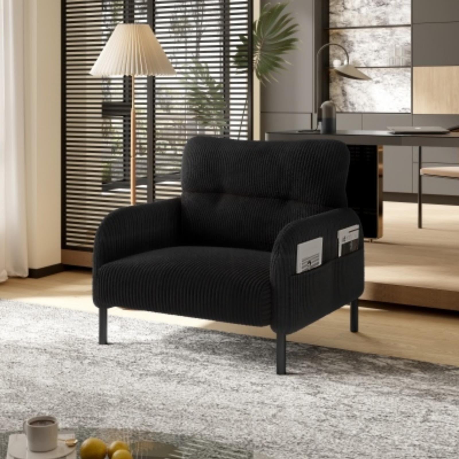 Modern Accent Chair,Armchair,Corduroy Fabric Sofa Chairs,Upholstered Armchair for Living Room,Bedroom,Office,Black