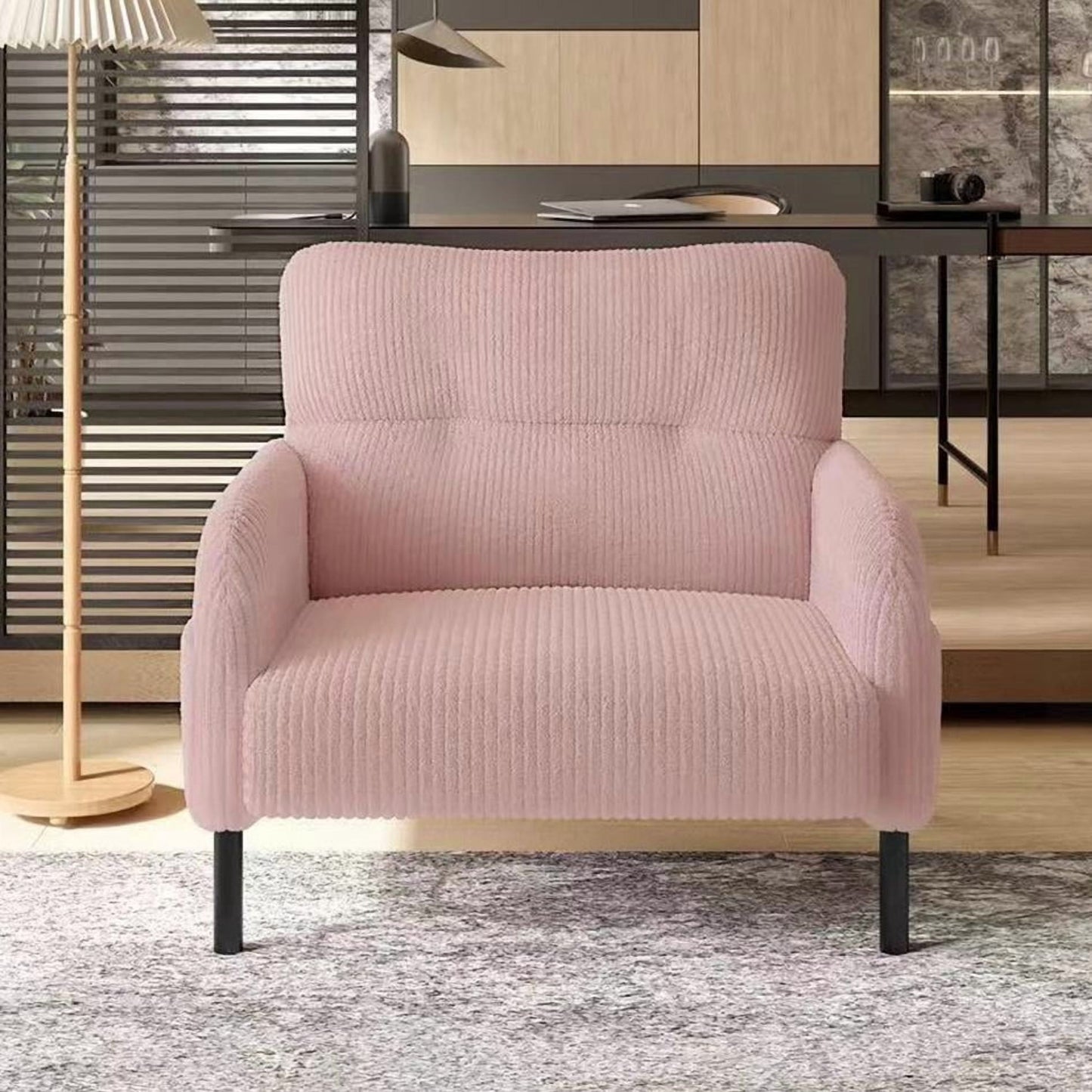 Modern Accent Chair,Armchair,Corduroy Fabric Sofa Chairs,Upholstered Armchair for Living Room,Bedroom,Office,Pink