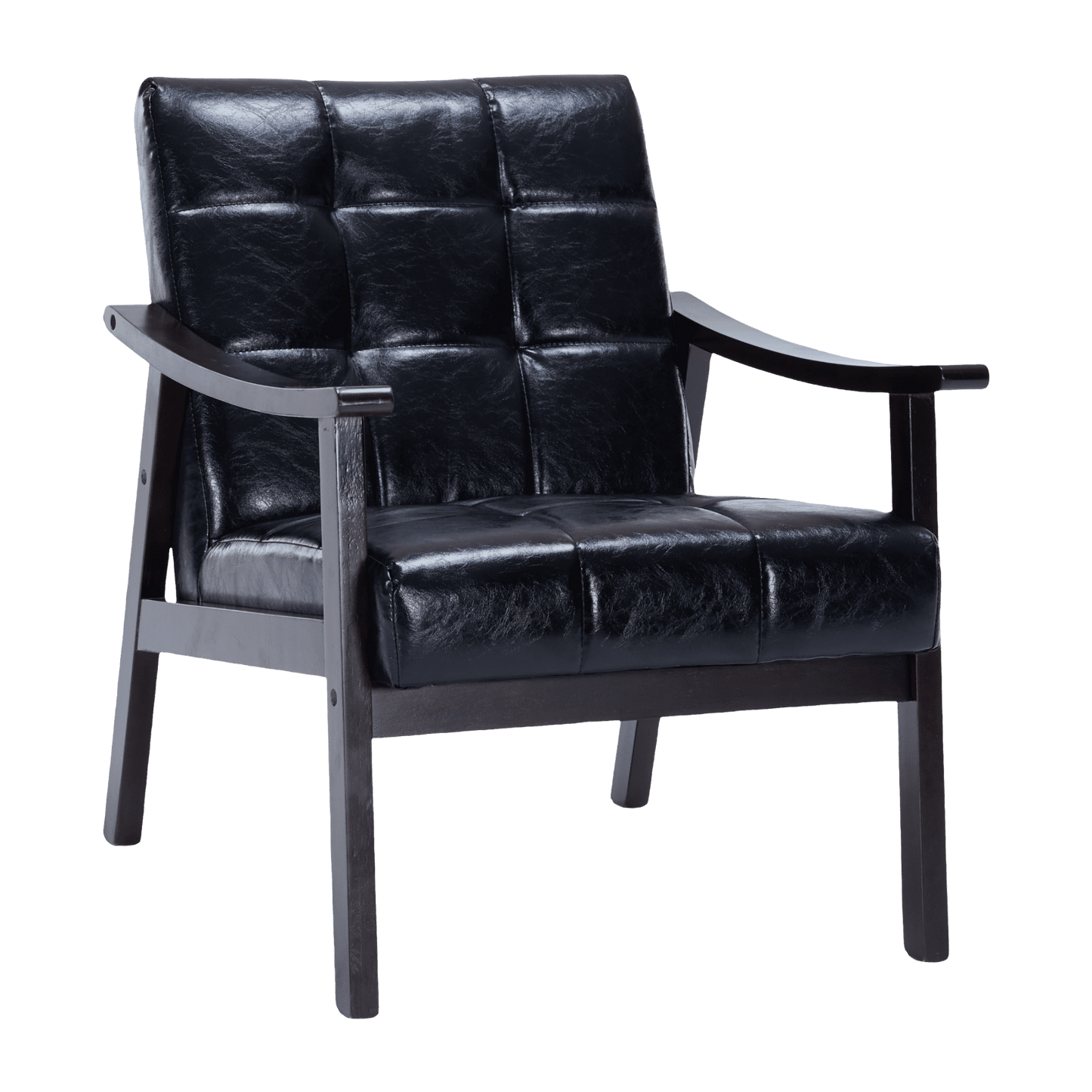 Modern Accent Chair, Mid-Century Living Room Chair, PU Leather Side Chair with High Back for Living Room, Black