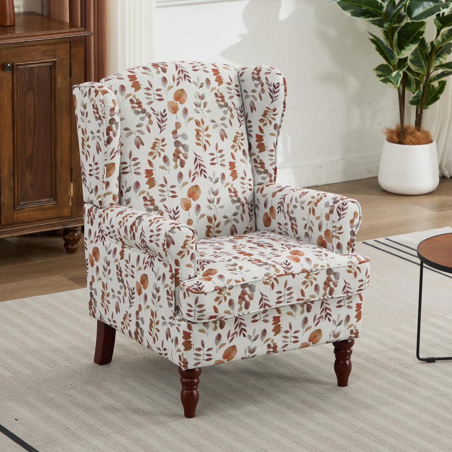 Modern Accent Chair with Wood Legs,Retro Upholstered Armchair Single Sofa Chair Reading Accent Chair for Living Room Bedroom Office,Floral Yellow