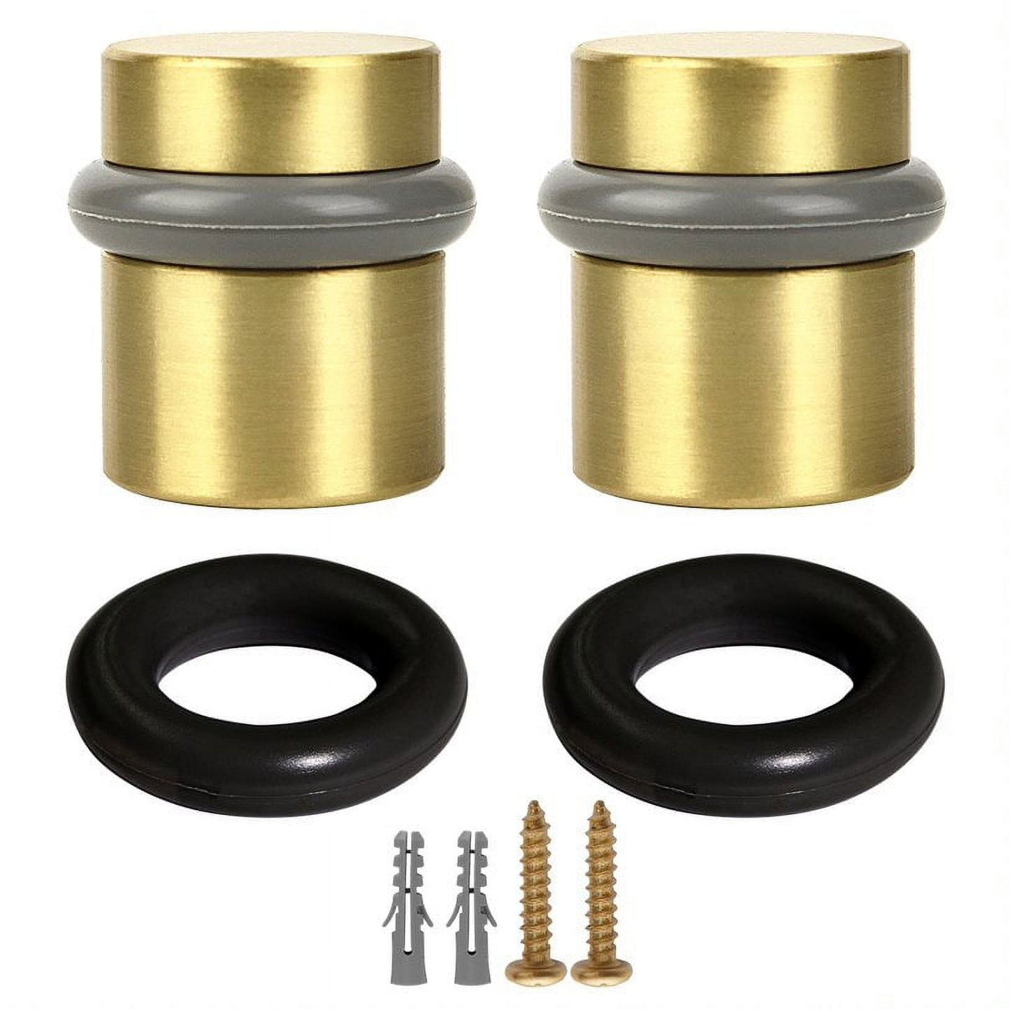 Design House 2-Pack Modern Cylindrical Floor Mounted Door Stops with Rubber Bumper, Satin Brass
