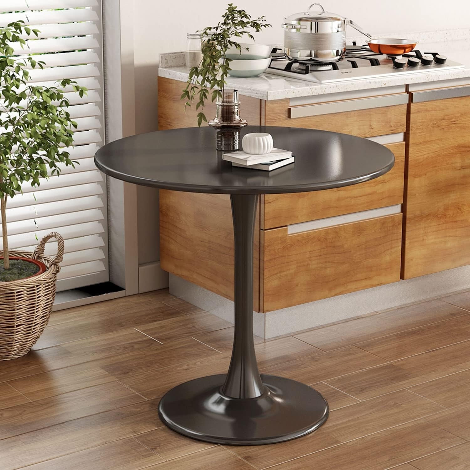 Modern Dining Table,24 Inch Round Table,MDF Top and Steel Base Tulip Round Kitchen Table,Coffee Table for Living Room,Walnut