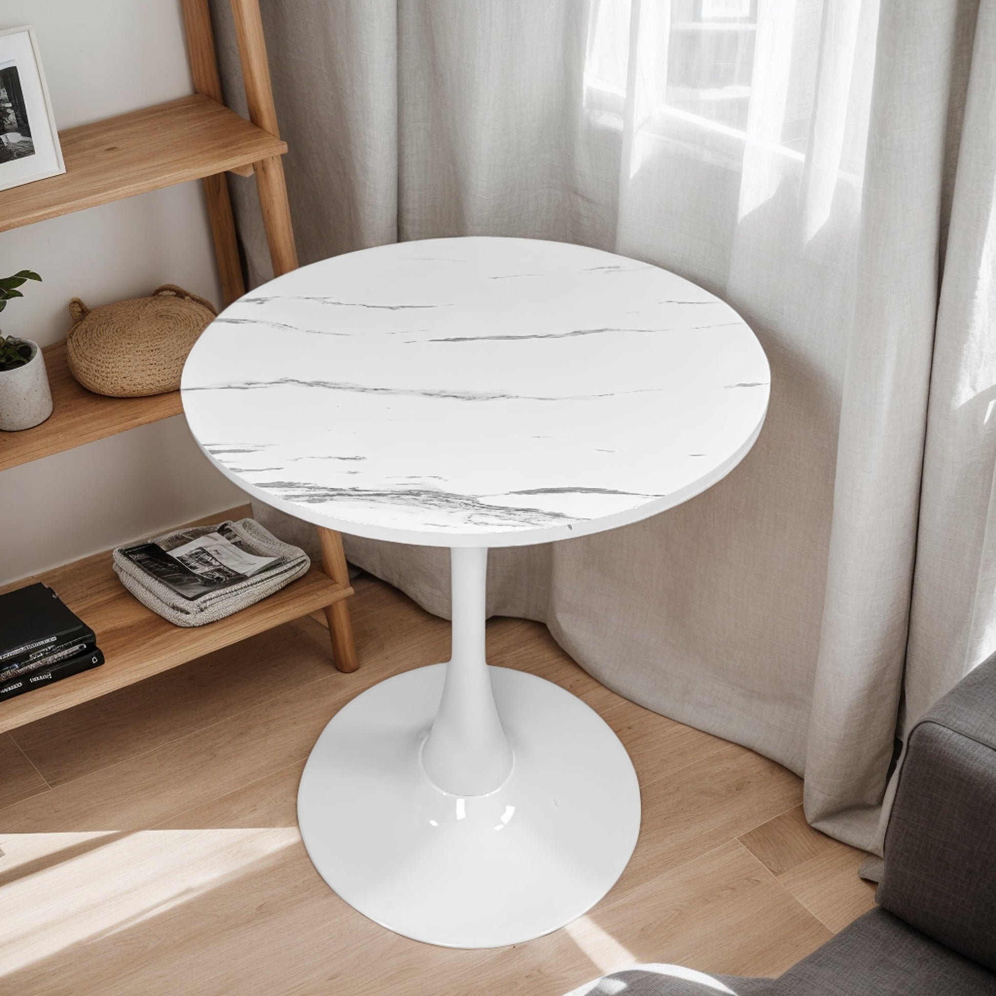 Modern Dining Table,24 Inch Round Table,MDF Top and Steel Base Tulip Round Kitchen Table,Coffee Table for Living Room,White Marble