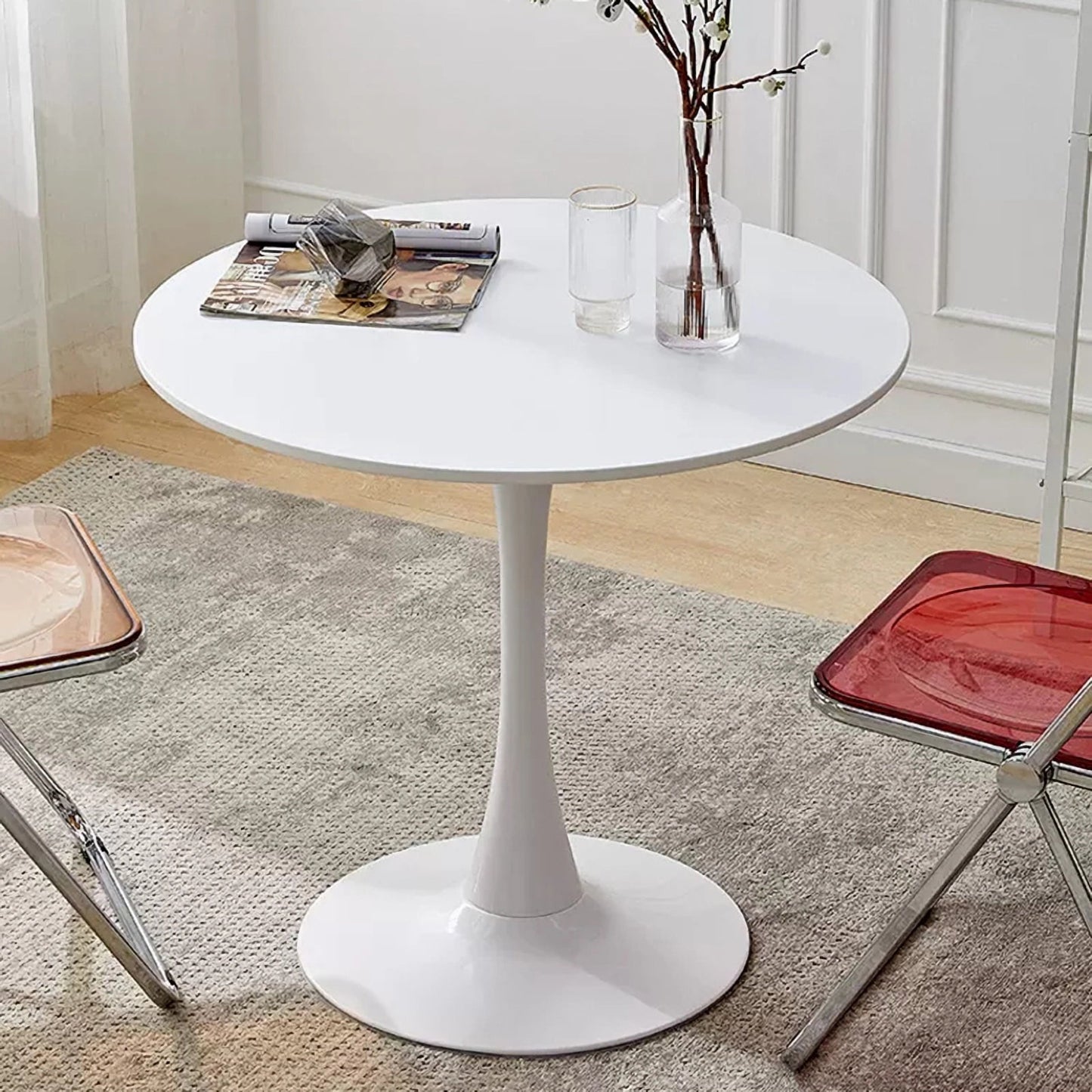 Modern Dining Table,31.5 Inch Round Table,MDF Top and Steel Base Tulip Round Kitchen Table,Coffee Table for Living Room,Walnut