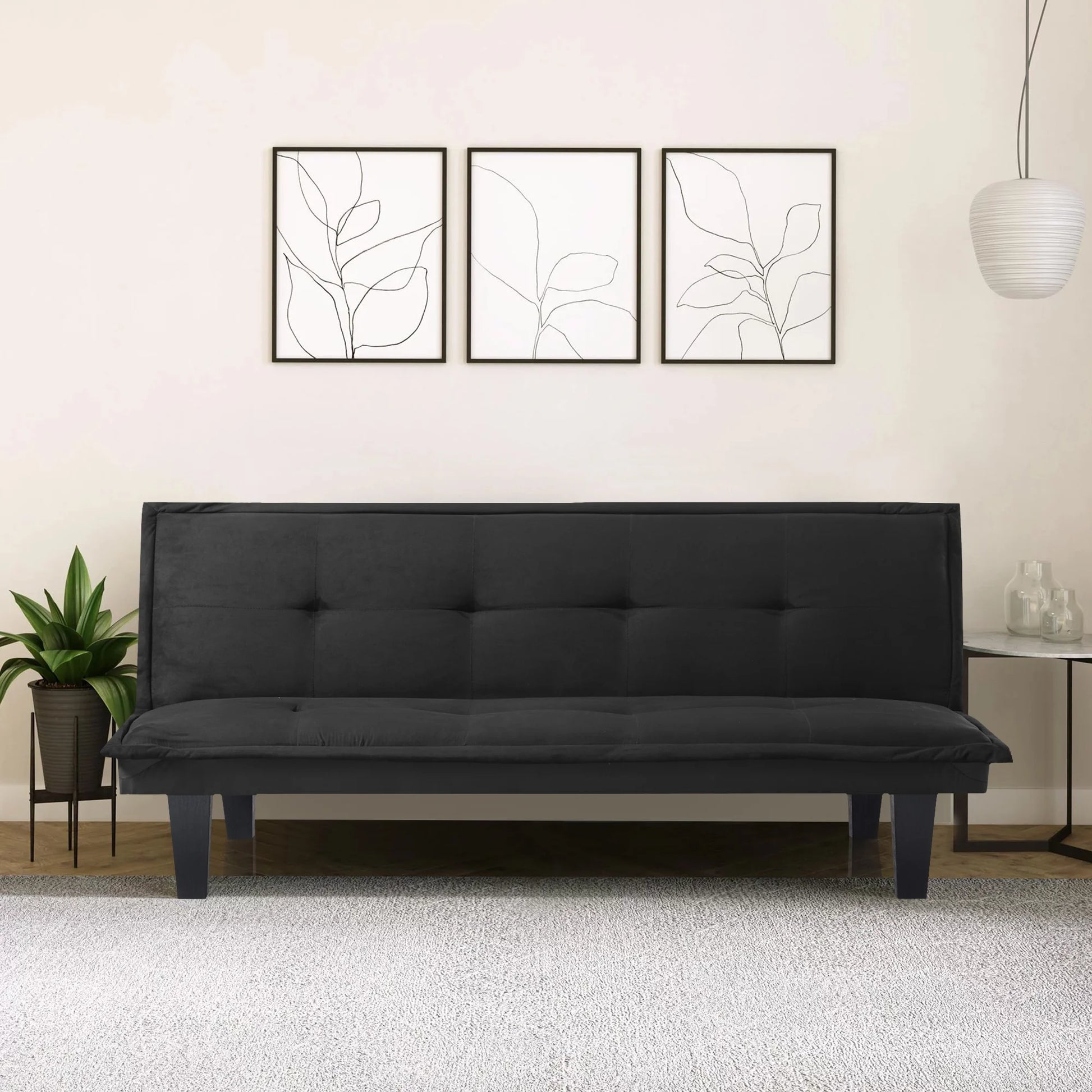 Modern Faux Suede Convertible Futon Sofa Bed,Upholstered Futon Couch with 3 Adjustable Backrest Angles,Suitable for Apartment,Living Room,Small Space,Black