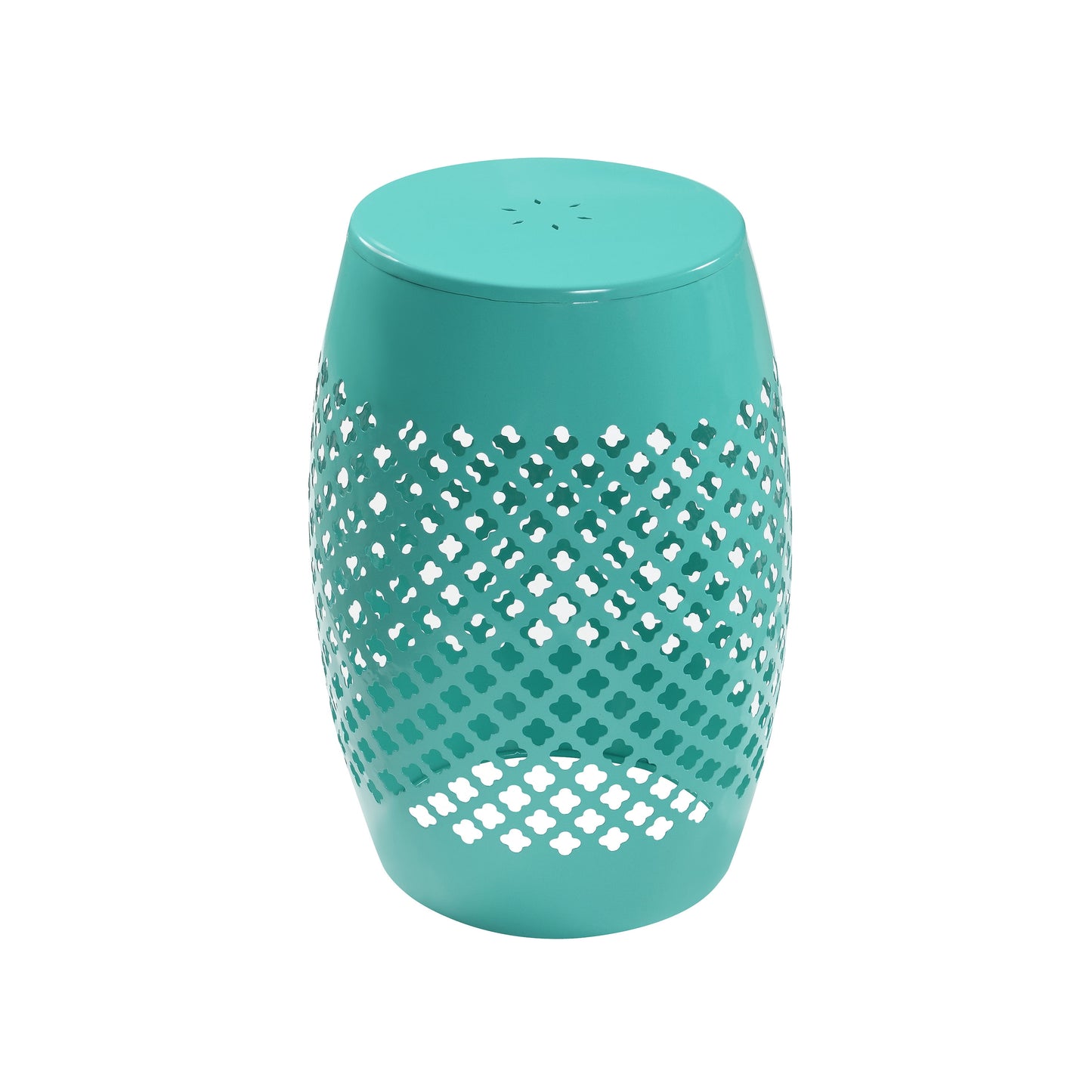 Modern Round Iron Side Table with Lace Hollow Cut Design, Powder Coated Rustproof Accent End Table, Compact 12"LÃ—12"WÃ—16.7"H Available in Blue Green White for Indoor Patio Balcony Garden