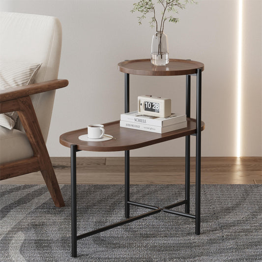 Mesa Auxiliar de SofÃ¡ Moderna, Mesa de Centro PequeÃ±a, Mesita de Noche con Estante de Almacenamiento de Madera para Sala de Estar, MarrÃ³n