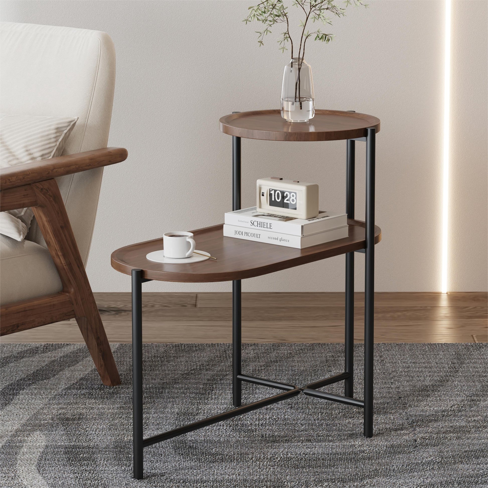 Modern Sofa Side Table,Small Coffee Table,End Tables Nightstand with Wood Storage Shelf Living Room,Brown