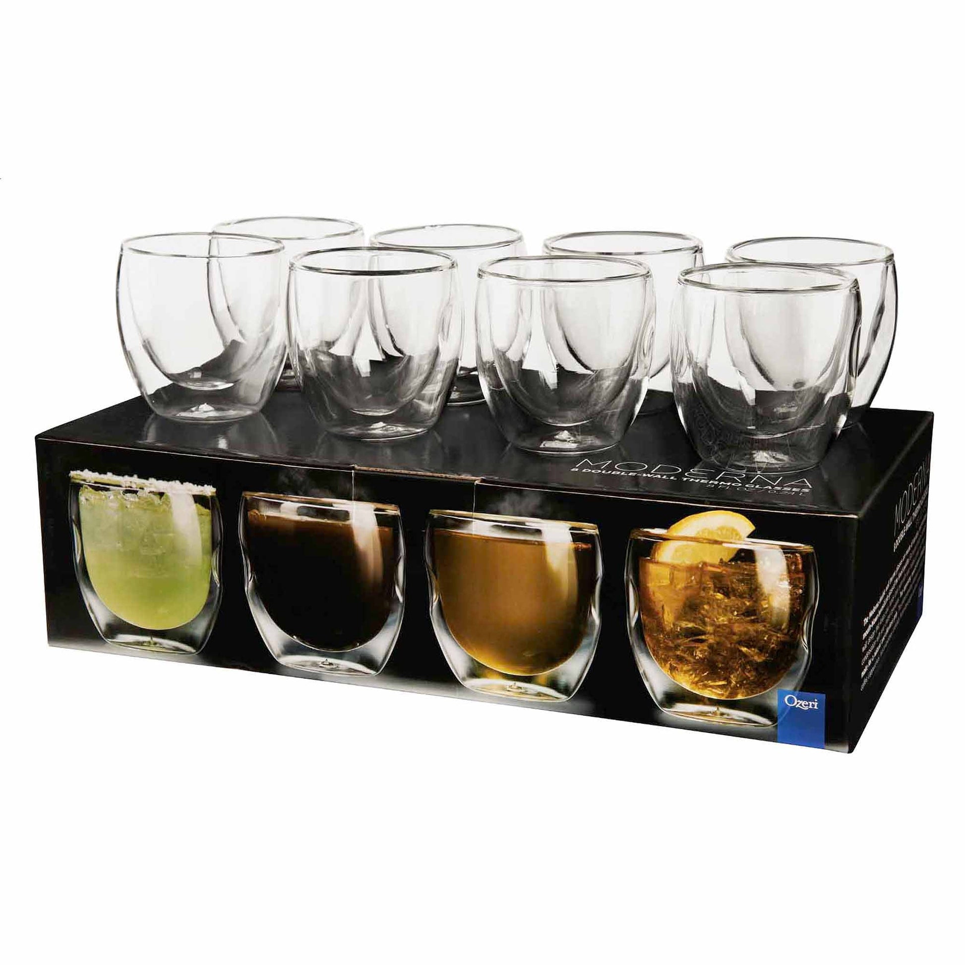 Moderna Artisan Series Double Wall 8 oz Beverage Glasses, Set of 8