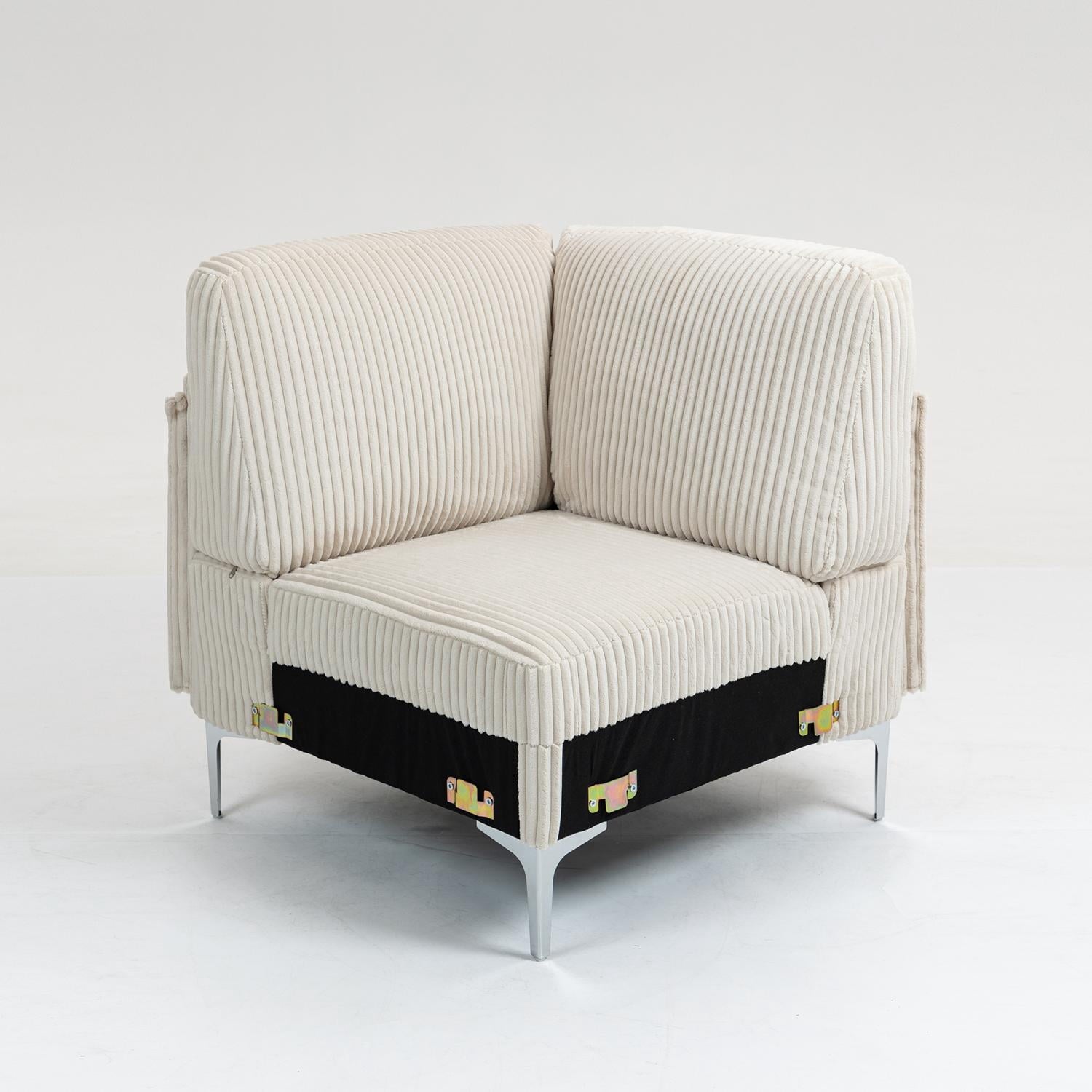 Modular Sectional Sofa, Corner Seat, Middle Seat Module Couch, Beige Corduroy Fabric, DIY Design with Multiple Configurations