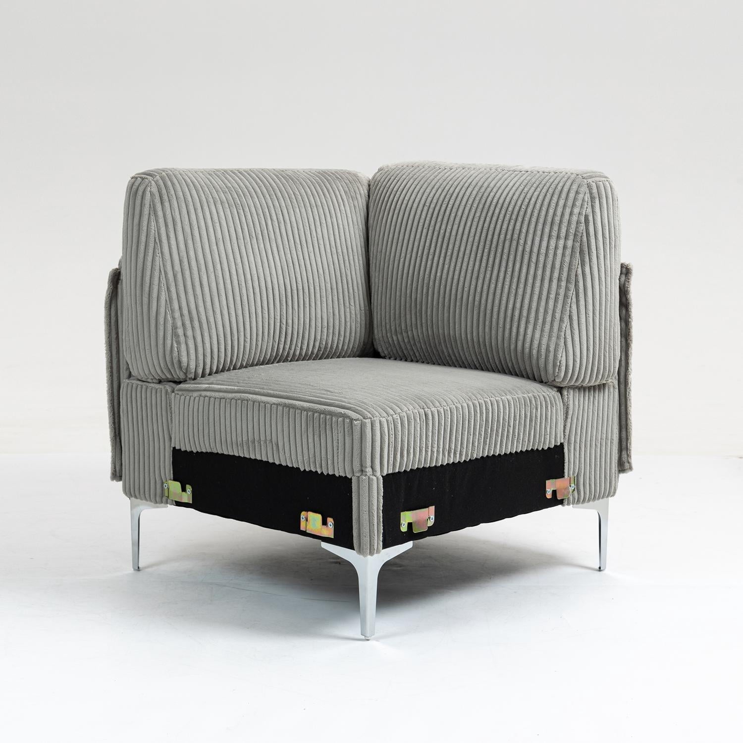 Modular Sectional Sofa, Corner Seat, Middle Seat Module Couch, Gray Corduroy Fabric, DIY Design with Multiple Configurations