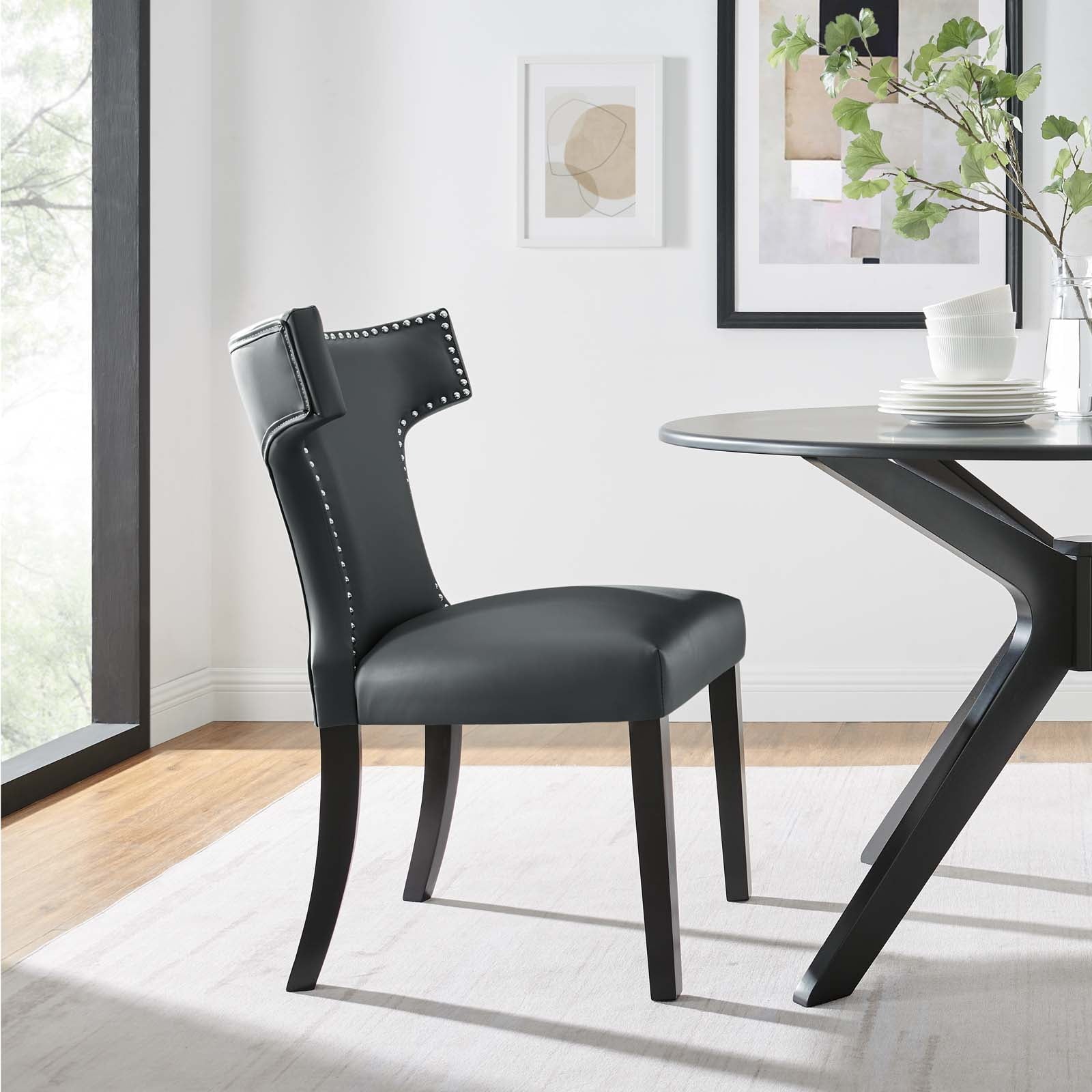 Modway Curve Solid Wood and Vegan Leather Dining Chair in Gray