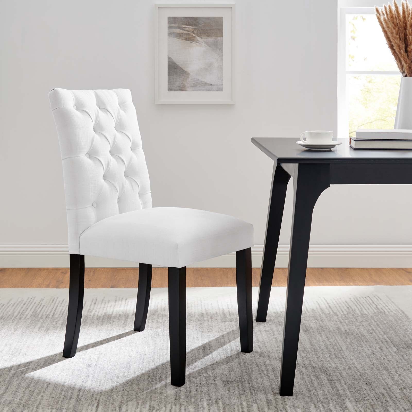 Modway Duchess Solid Wood and Button Tufted Fabric Dining Chair in White