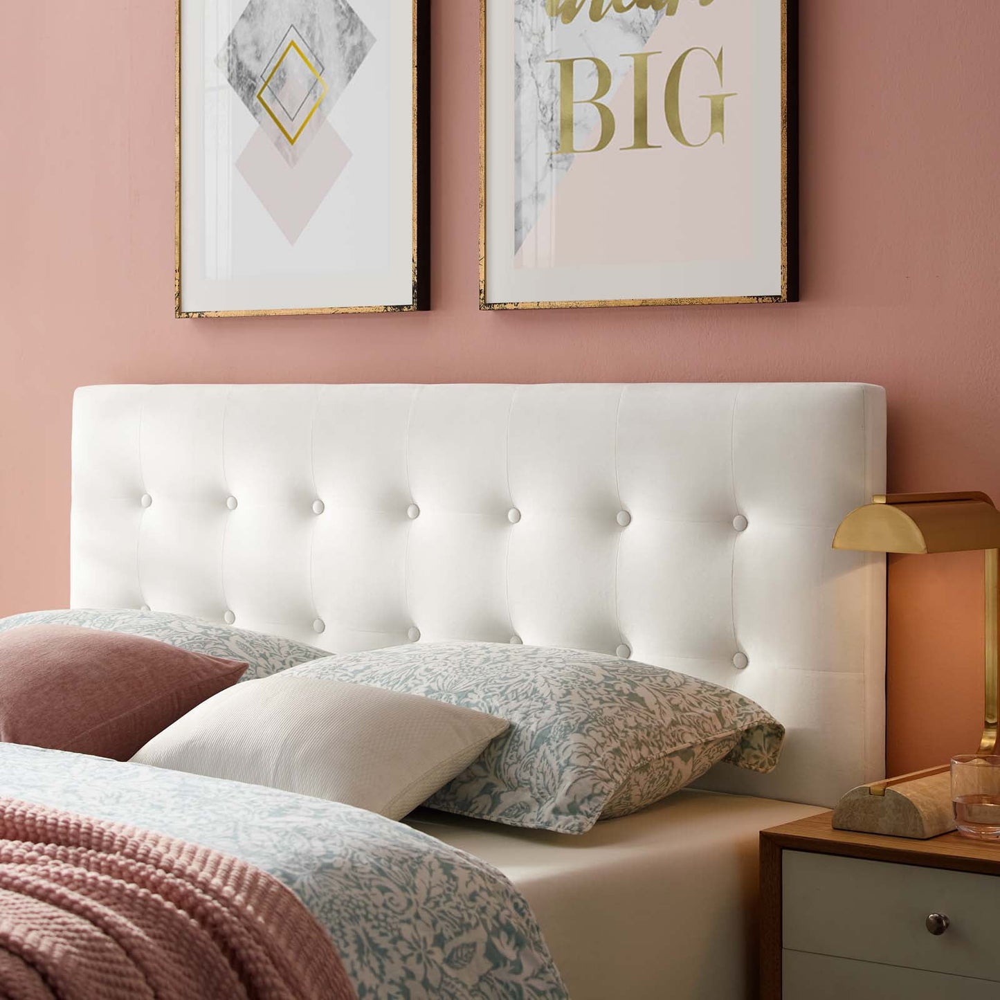 Modway Emily Queen Biscuit Tufted Performance Velvet Headboard in White