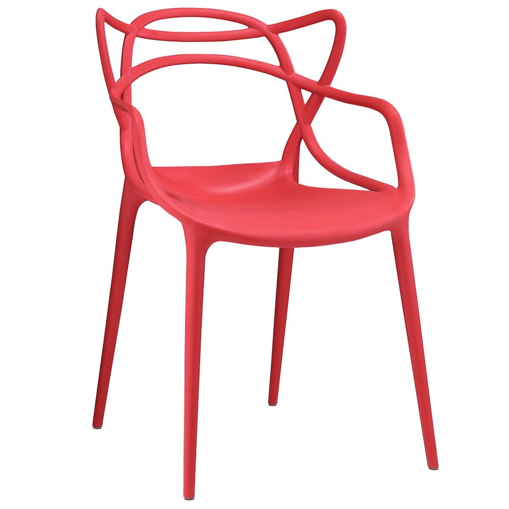 Modway Entangled 18" Modern Plastic Dining Armchair in Red Finish