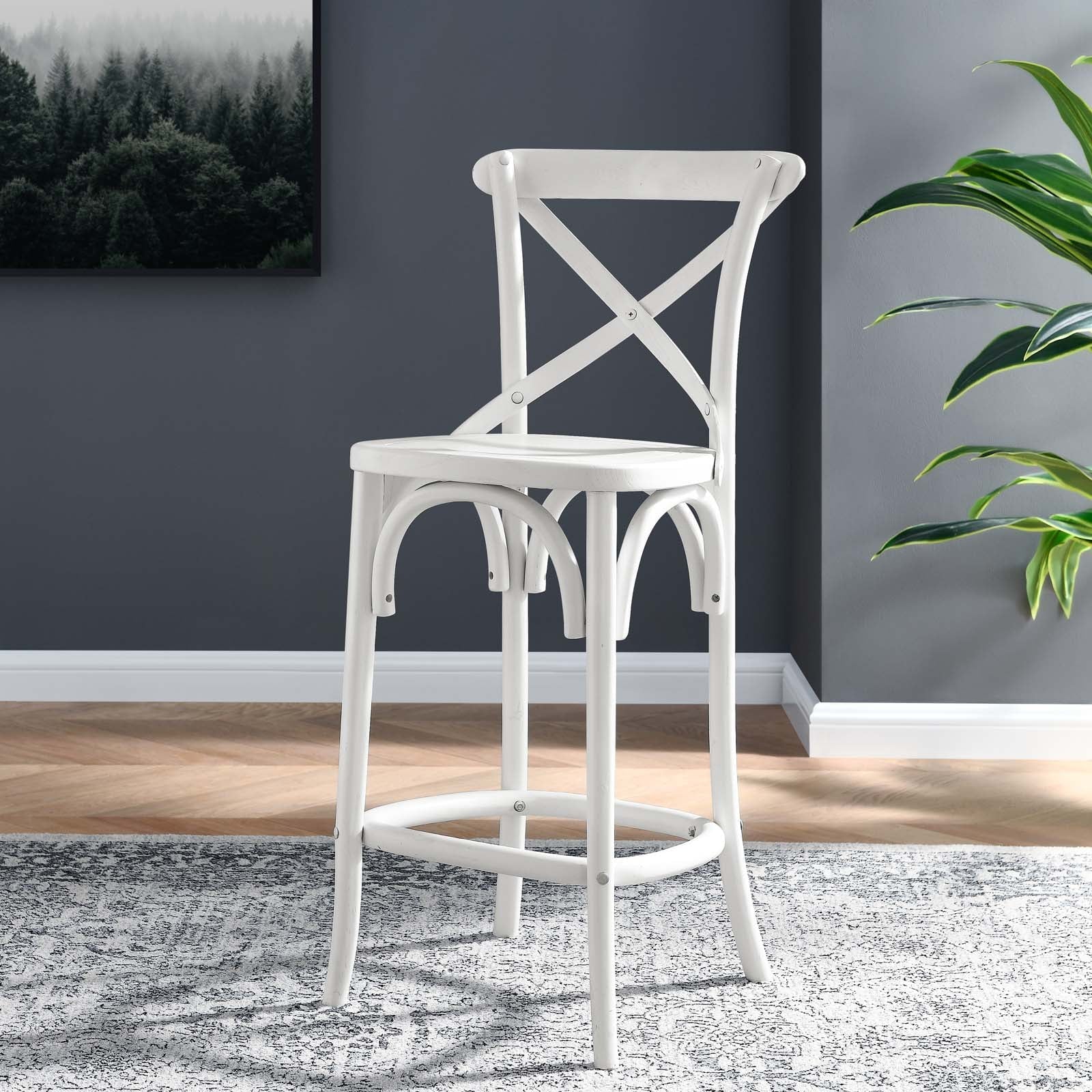 Modway Gear Taburete de Barra de Madera de Olmo de Estilo Moderno de 39.5" con Acabado Blanco