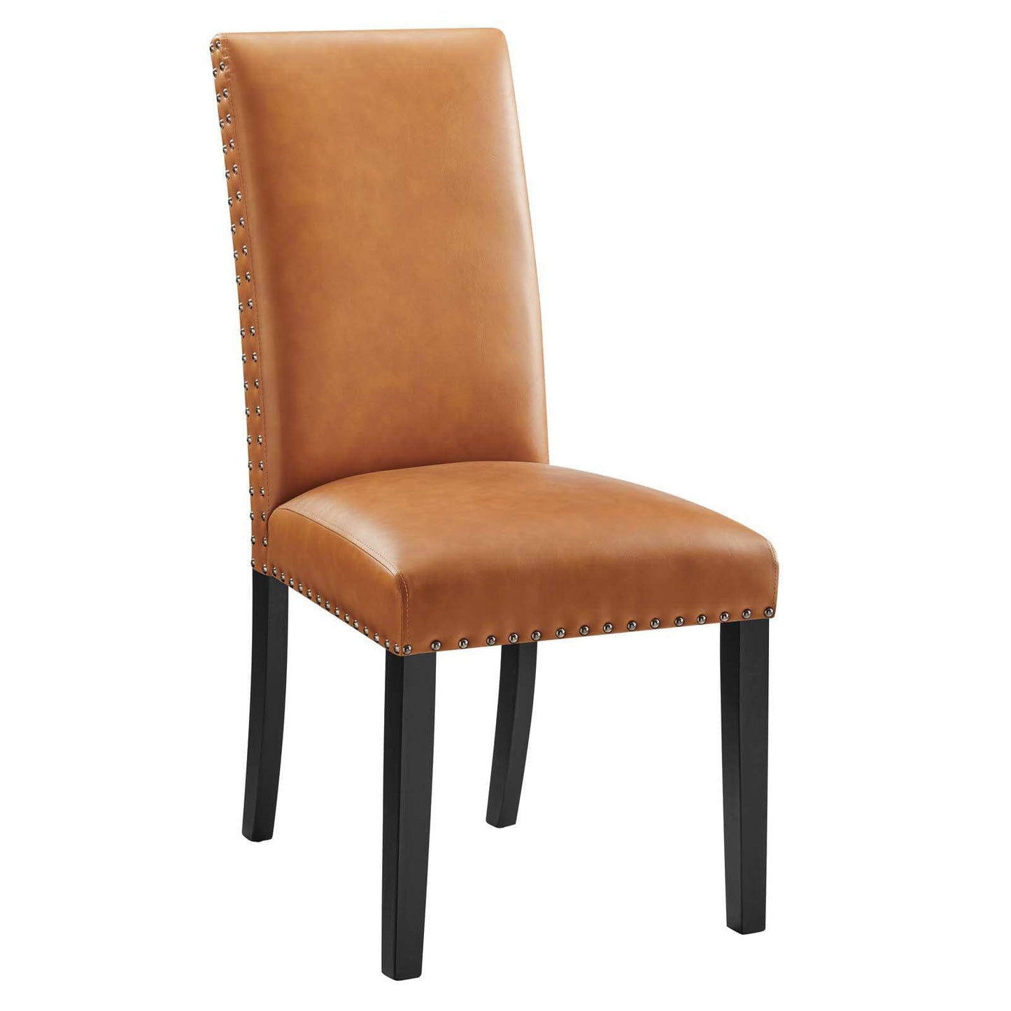 Modway Parcel Wood and Faux Leather Dining Side Chair in Tan