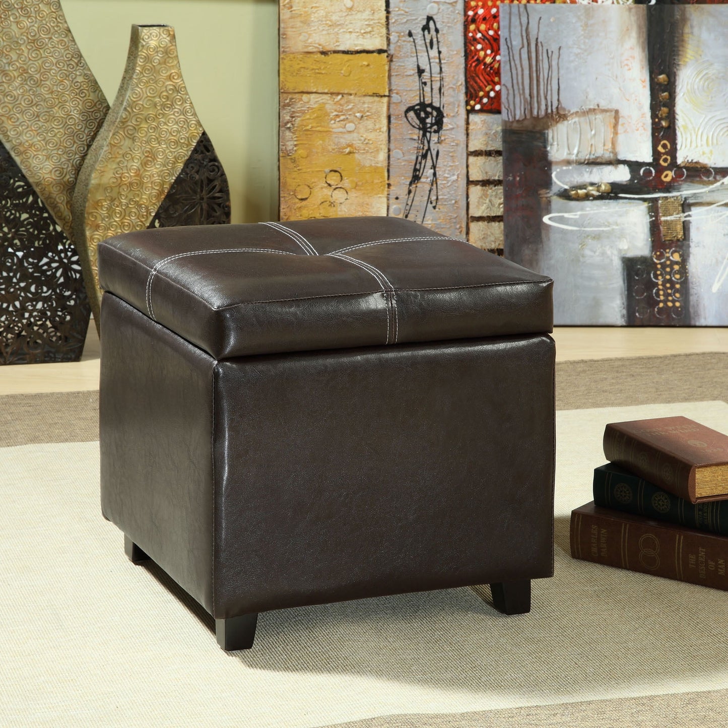 Modway Treasure Upholstered Vinyl and Wood Composite Ottoman in Espresso