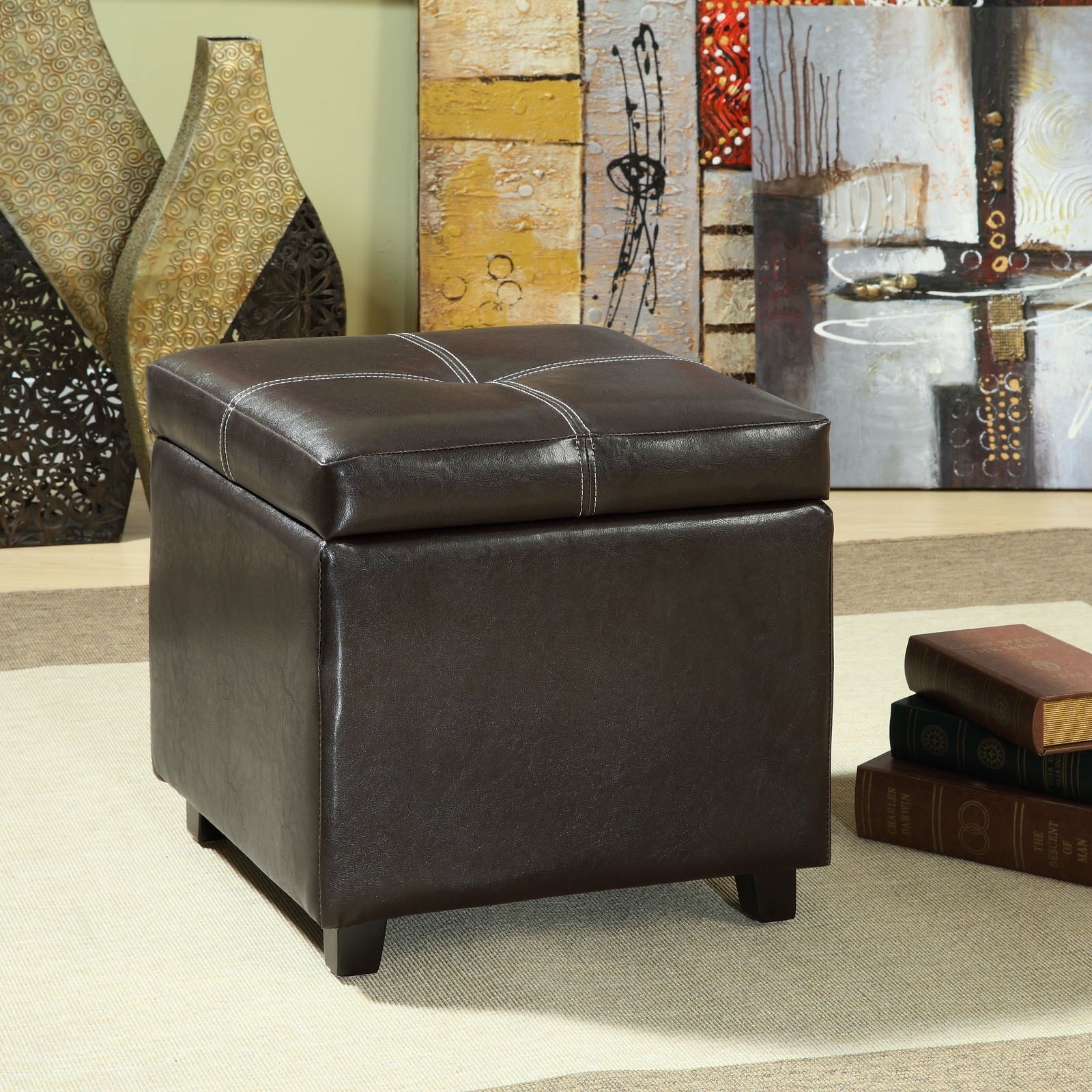 Modway Treasure Upholstered Vinyl and Wood Composite Ottoman in Espresso