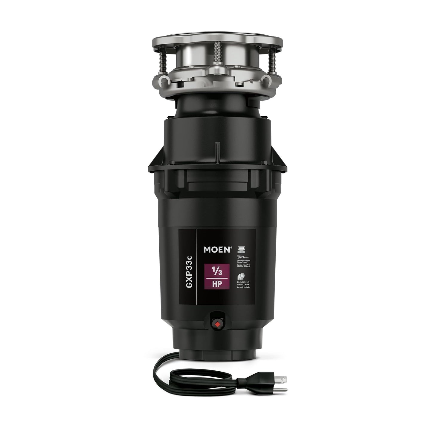 Moen GX PRO Series GXP33C Garbage Disposal, 30.8 oz Grinding Chamber, 1/3 hp Motor, 115 V, Black
