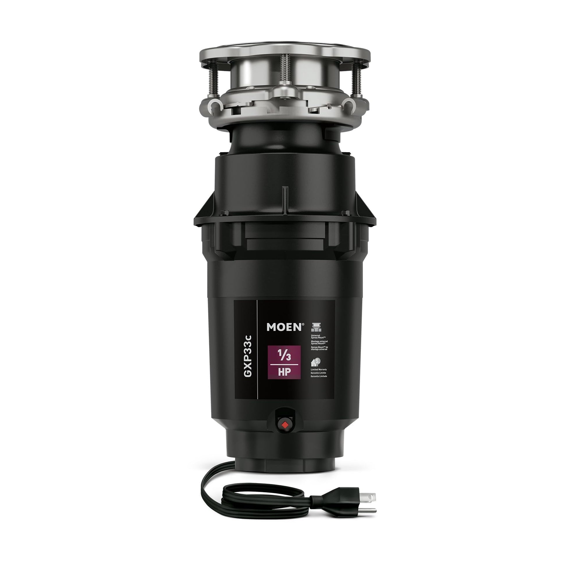 Moen GX PRO Series GXP33C Garbage Disposal, 30.8 oz Grinding Chamber, 1/3 hp Motor, 115 V, Black
