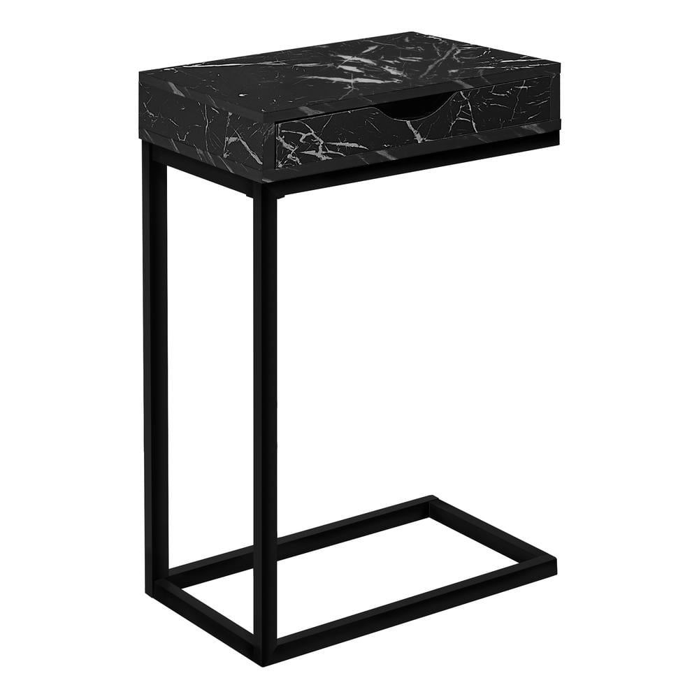 Monarch Specialties Accent Table, C-shaped, End, Side, Snack, Bedroom, Black Marble Look Laminate