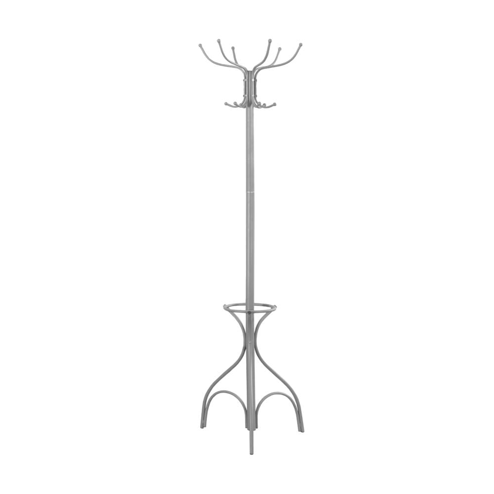 Monarch Specialties Coat Rack, Hall Tree, 12 Hooks, Entryway, 70"H, Bedroom, Grey Metal