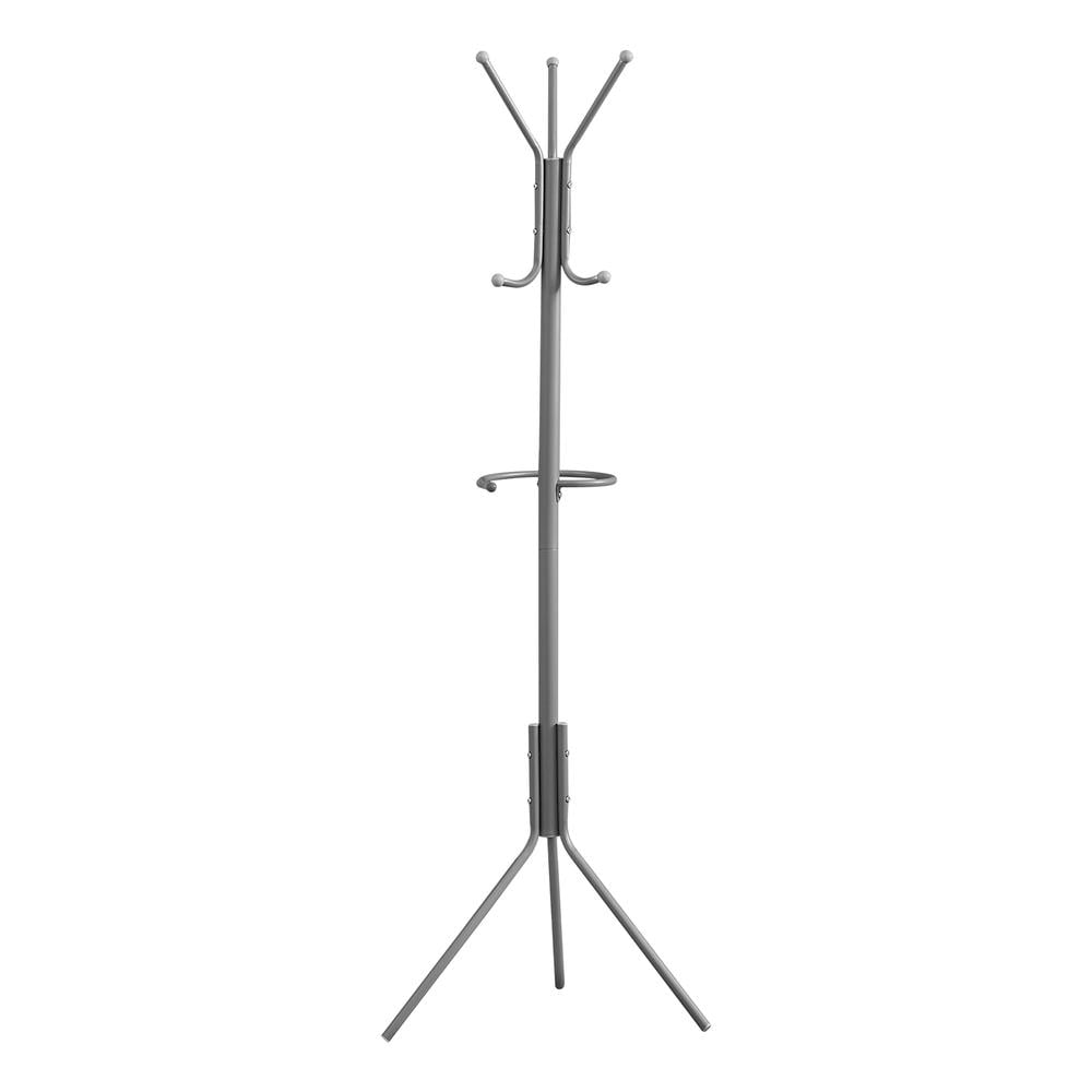 Monarch Specialties Coat Rack, Hall Tree, Hanging Bar, 6 Hooks, Entryway, 68"H, Bedroom, Grey Metal