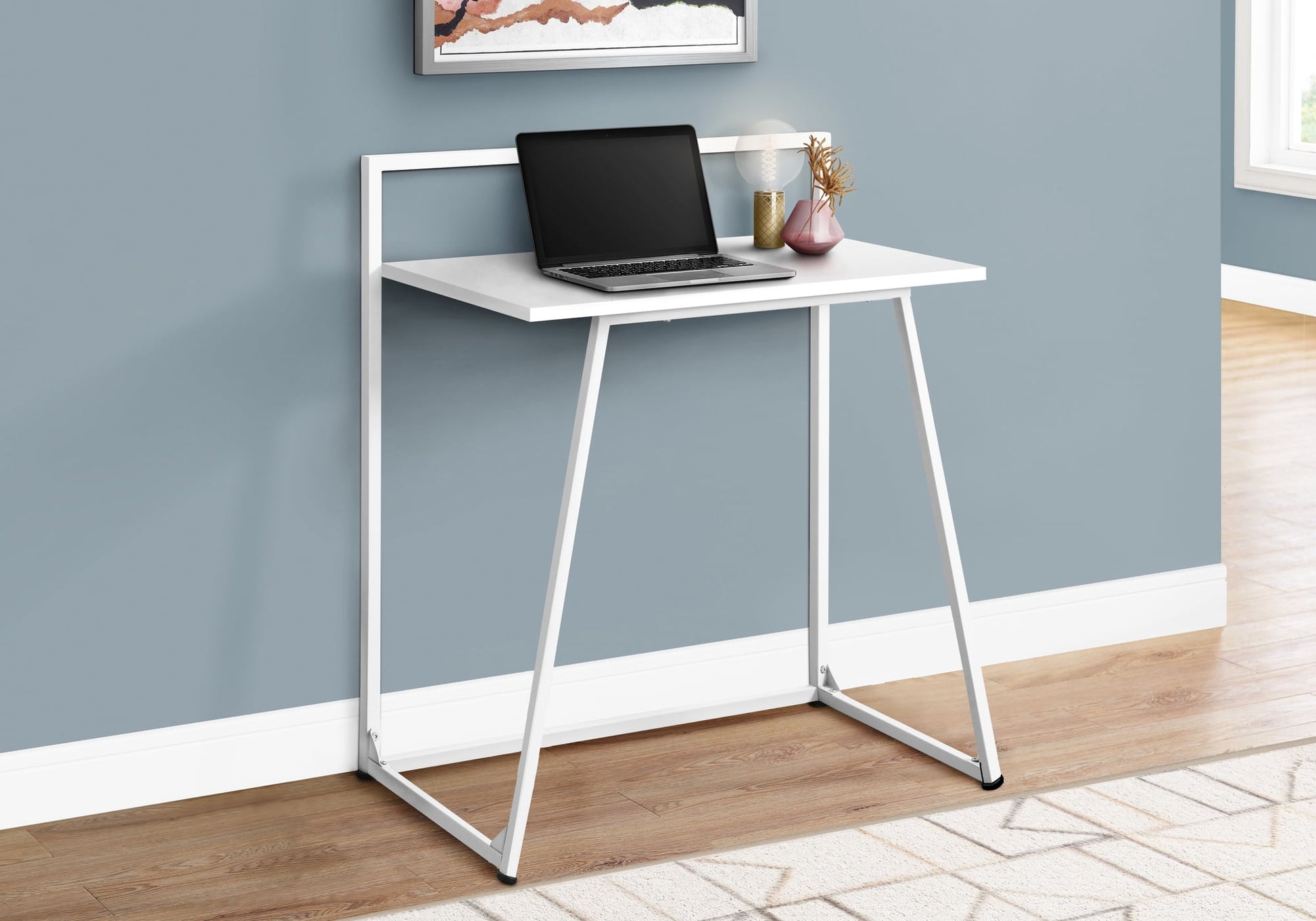 Computer Desk - Juvenile / Small Writing Or Laptop Table / Modern Style - 30"L - White / White Metal