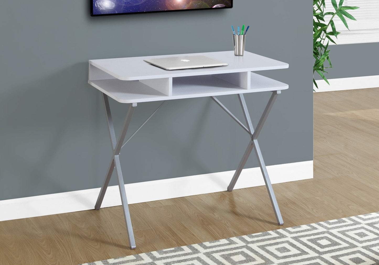 Computer Desk - 31"L / White Top / Silver Metal