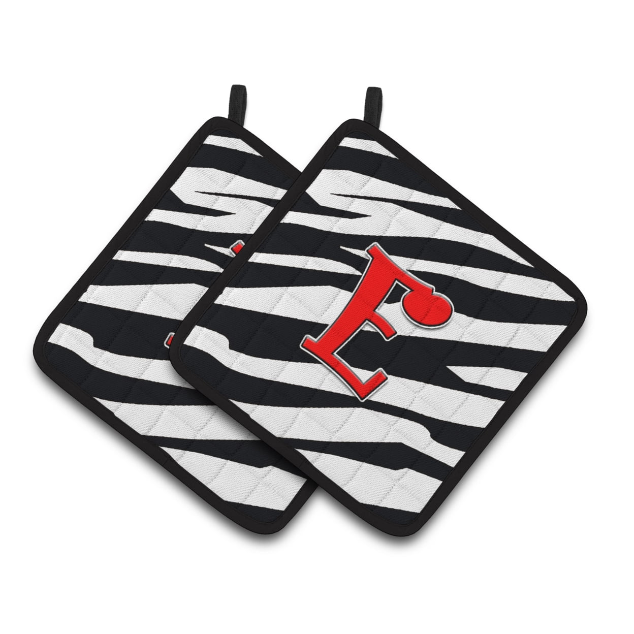 Monogram Initial E Zebra Red Pair of Pot Holders