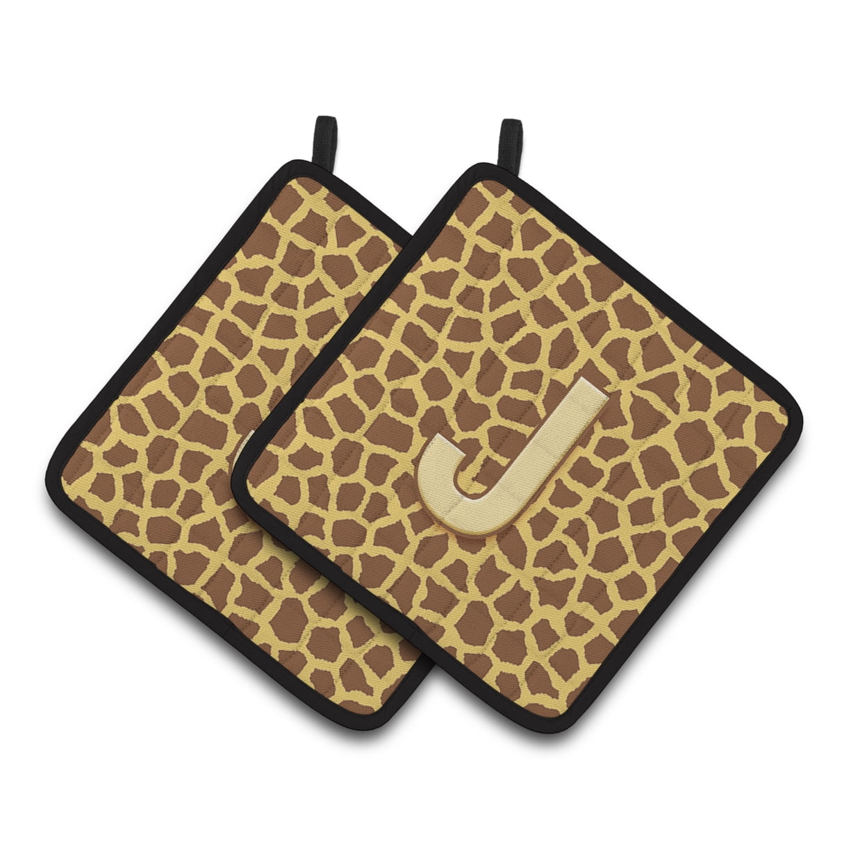 Monogram Initial J Giraffe Pair of Pot Holders