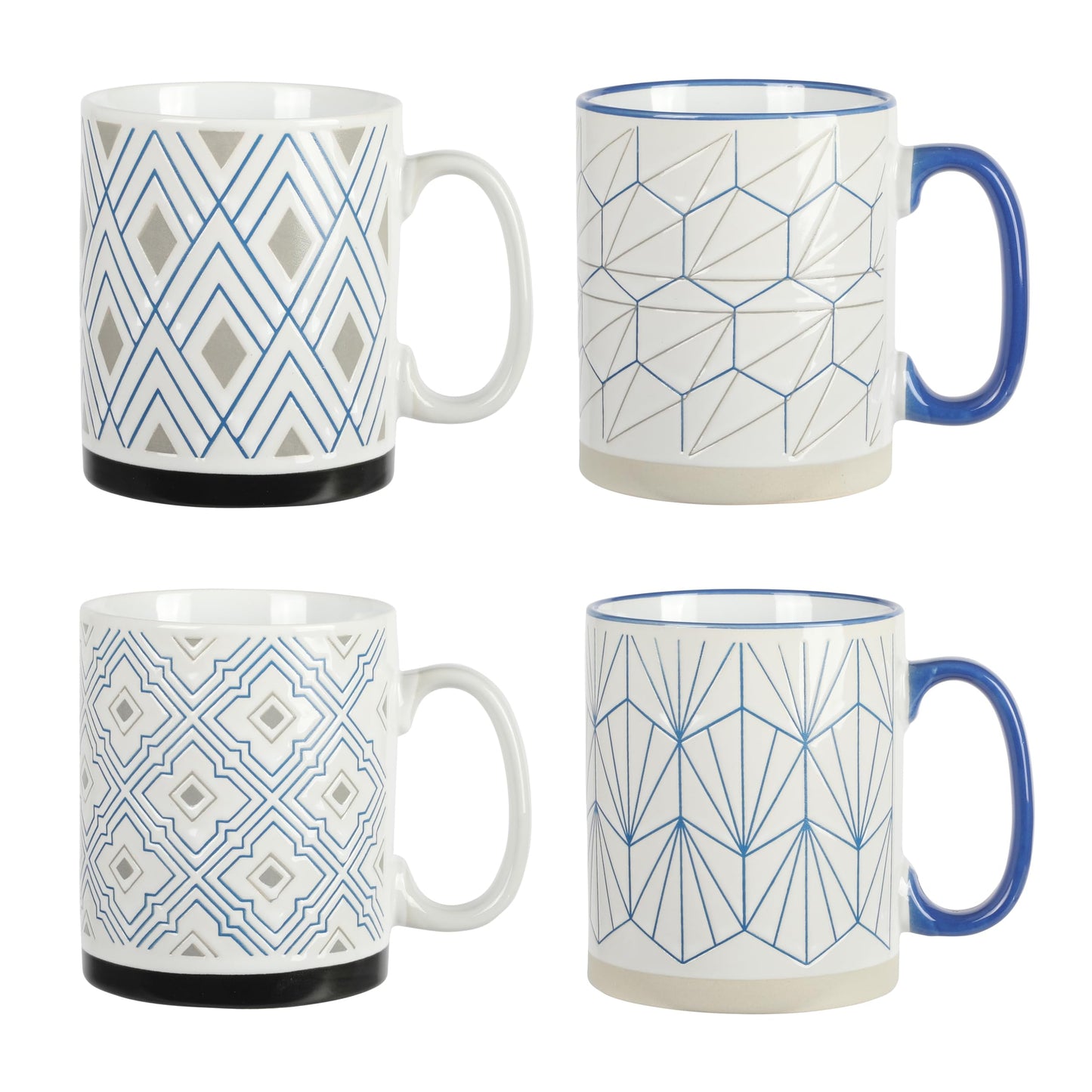 Mr. Coffee Parkmill 17oz 4 Piece Stoneware Coffee Mug Set in Assorted Designs