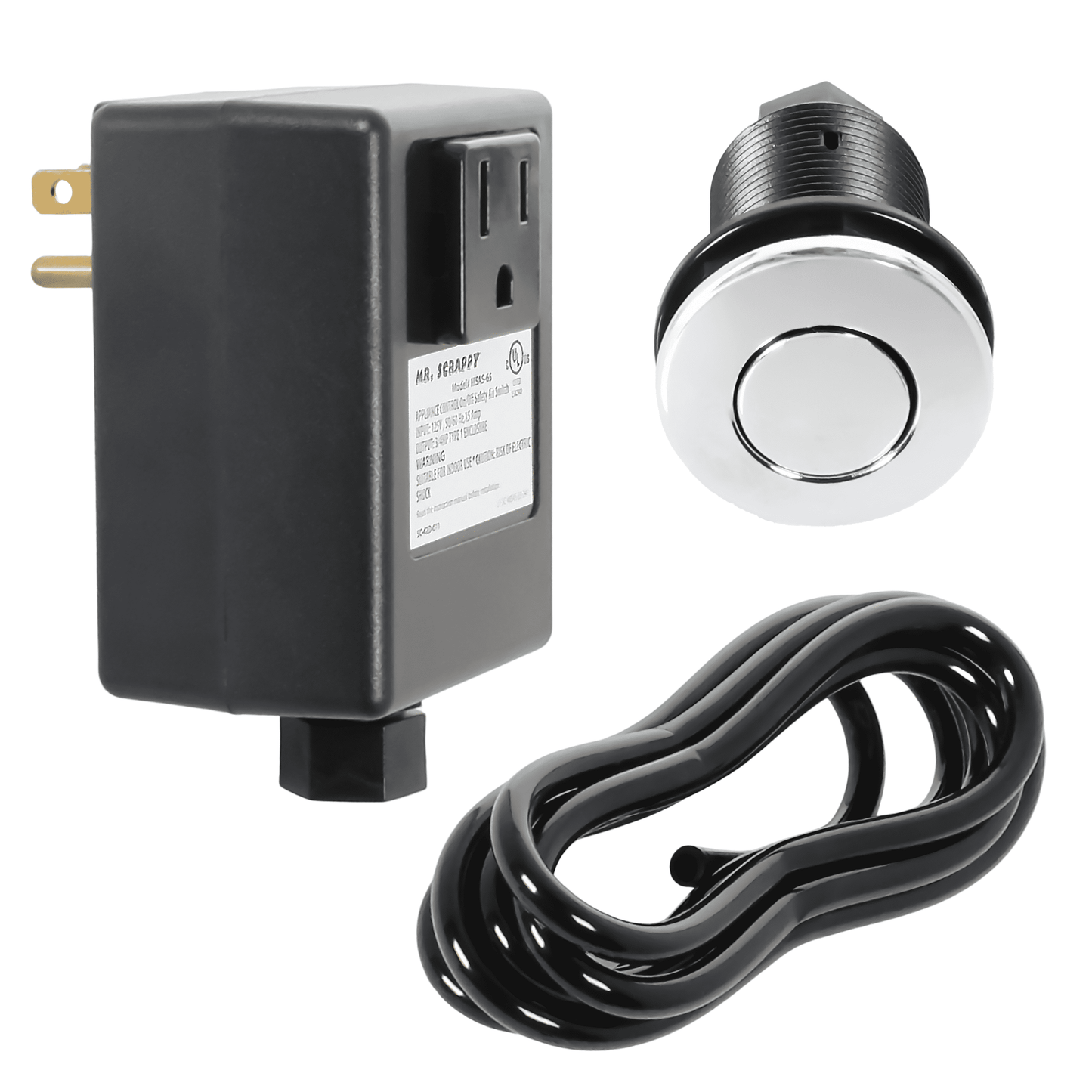 Mr. Scrappy Garbage Disposal Air Switch Kit with Chrome Button, Counter Top On/Off Switch for Waste Disposal 20-MSAS-65-C