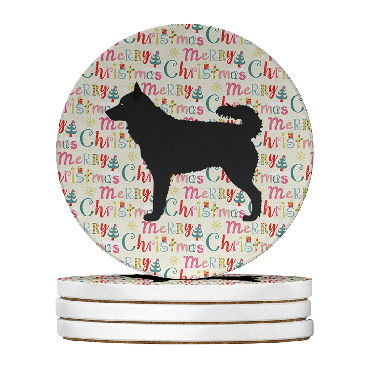 Mudi Merry Christmas Large Sandstone Coasters Pack of 4 4 in x 4 in