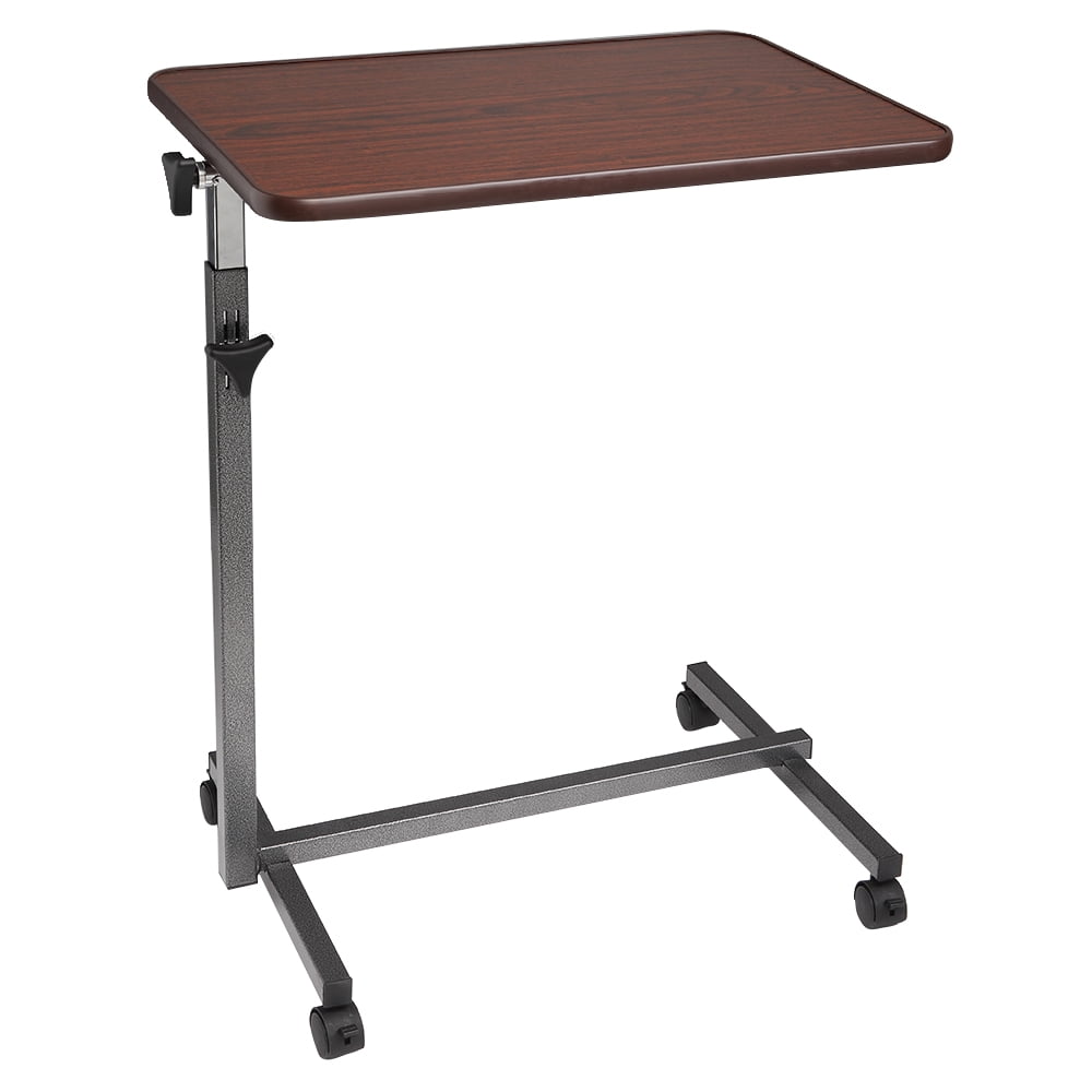 Mesita de Noche Ajustable Multifuncional MDF/Iron/4 Ruedas con Freno, Color Veta Madera Oscura