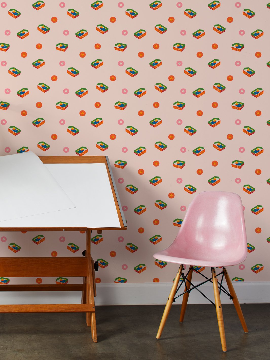 Music Box Record Player Removable Vinyl Wallpaper By Fisher-Price - Peach