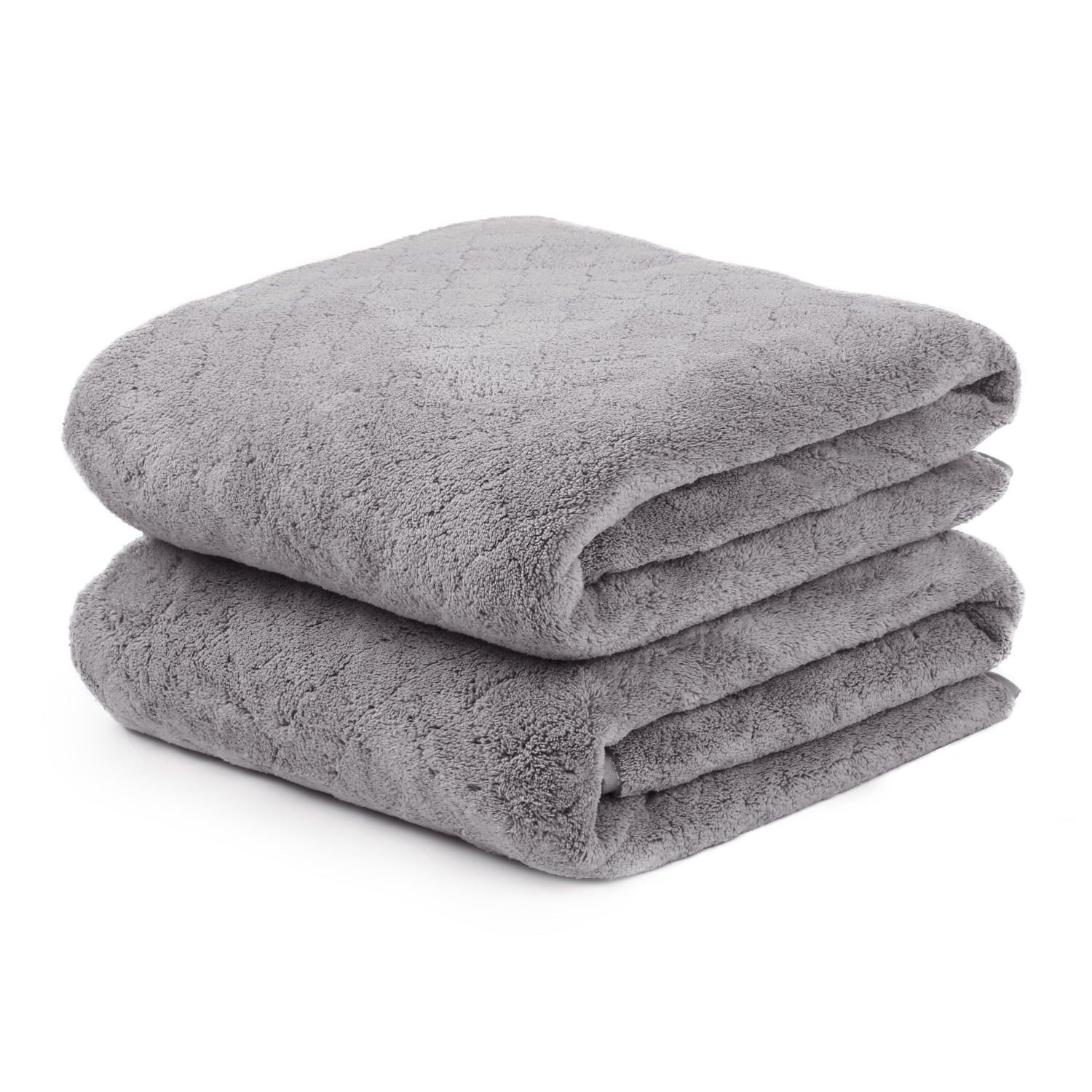 NC Fashion 2 Piece Grid Microfiber Bath Towel Set, Gray