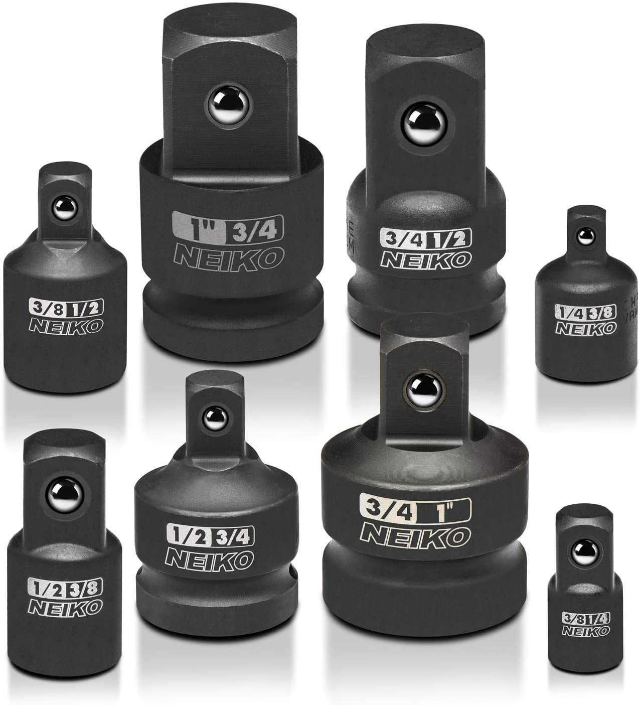 NEIKO 30223A 8 PC Impact Socket Adapter Set, Standard SAE, Cr-V Steel, Impact Driver & Wrench Conversion Kit, Locking Impact Socket Adapters & Reducer Set, Ball Detent, 1/4â€, 3/8â€, 1/2", 3/4â€, 1â€