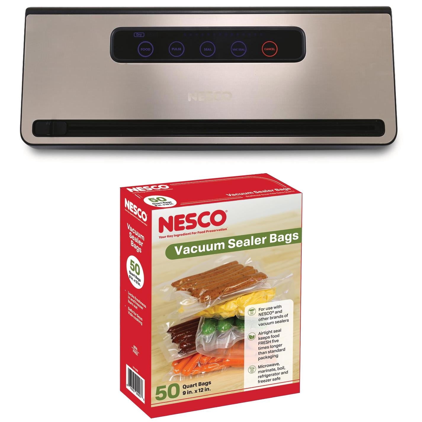 NESCOÂ® Vacuum Sealer Machine, One-Touch Automatic Food Sealer With Digital Control Panel, Pulse Mode, Built-In Roll Storage, For Bulk Food Storage & Freezer Meals, VS-101S