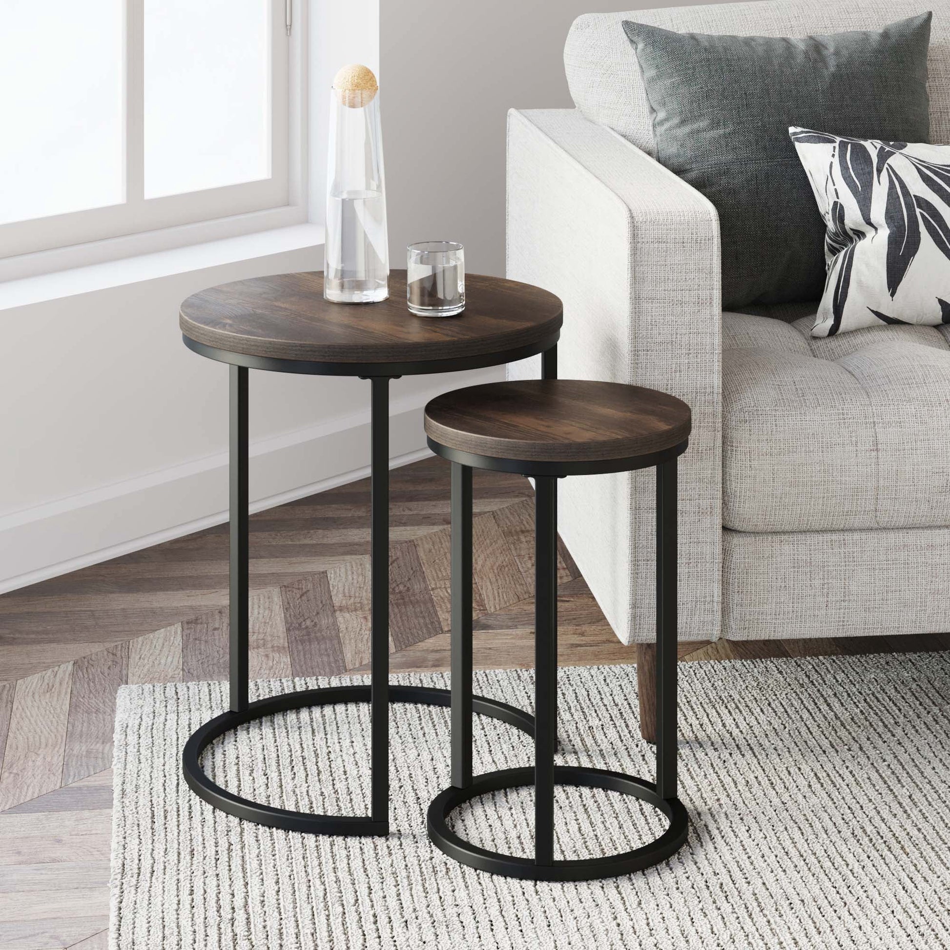 Nathan James Lula Round Nutmeg Tabletop with Metal Base (Set of 2), Brown/Black