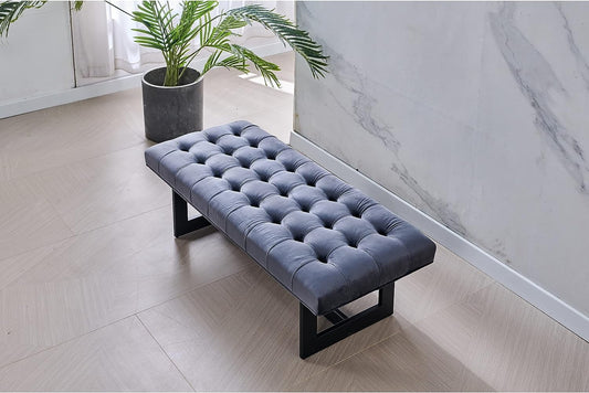Nathaniel Home 48'' Button-Tufted Accent Bench, Dark Gray