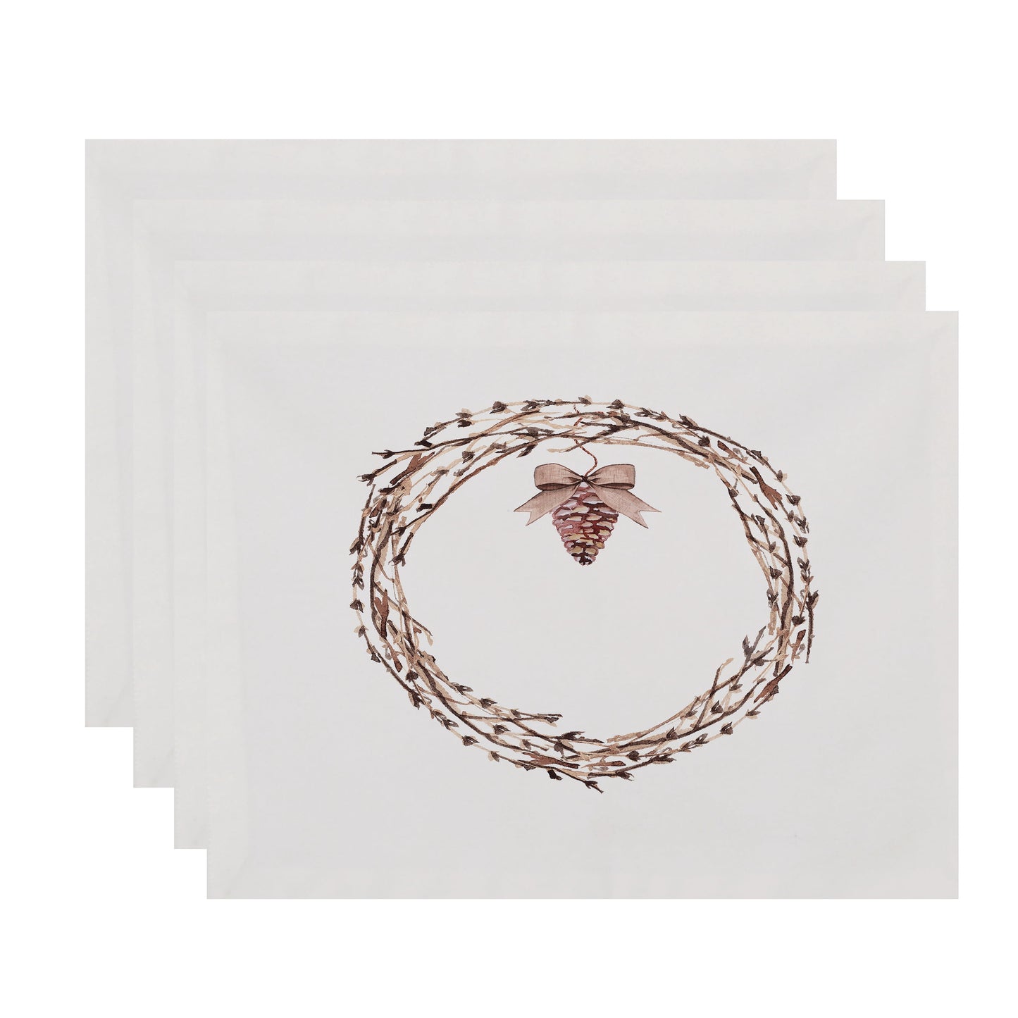 Natural Wreath 18 x 14 Inch Off White Holiday Print Placemat (Set of 4)