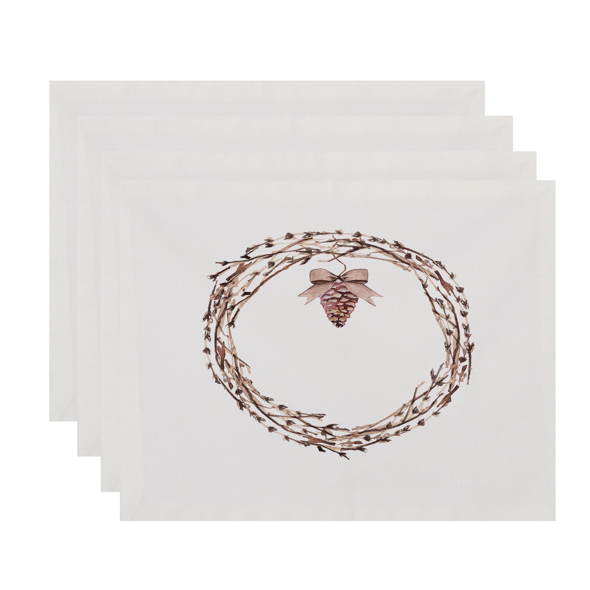 Natural Wreath 18 x 14 Inch Off White Holiday Print Placemat (Set of 4)