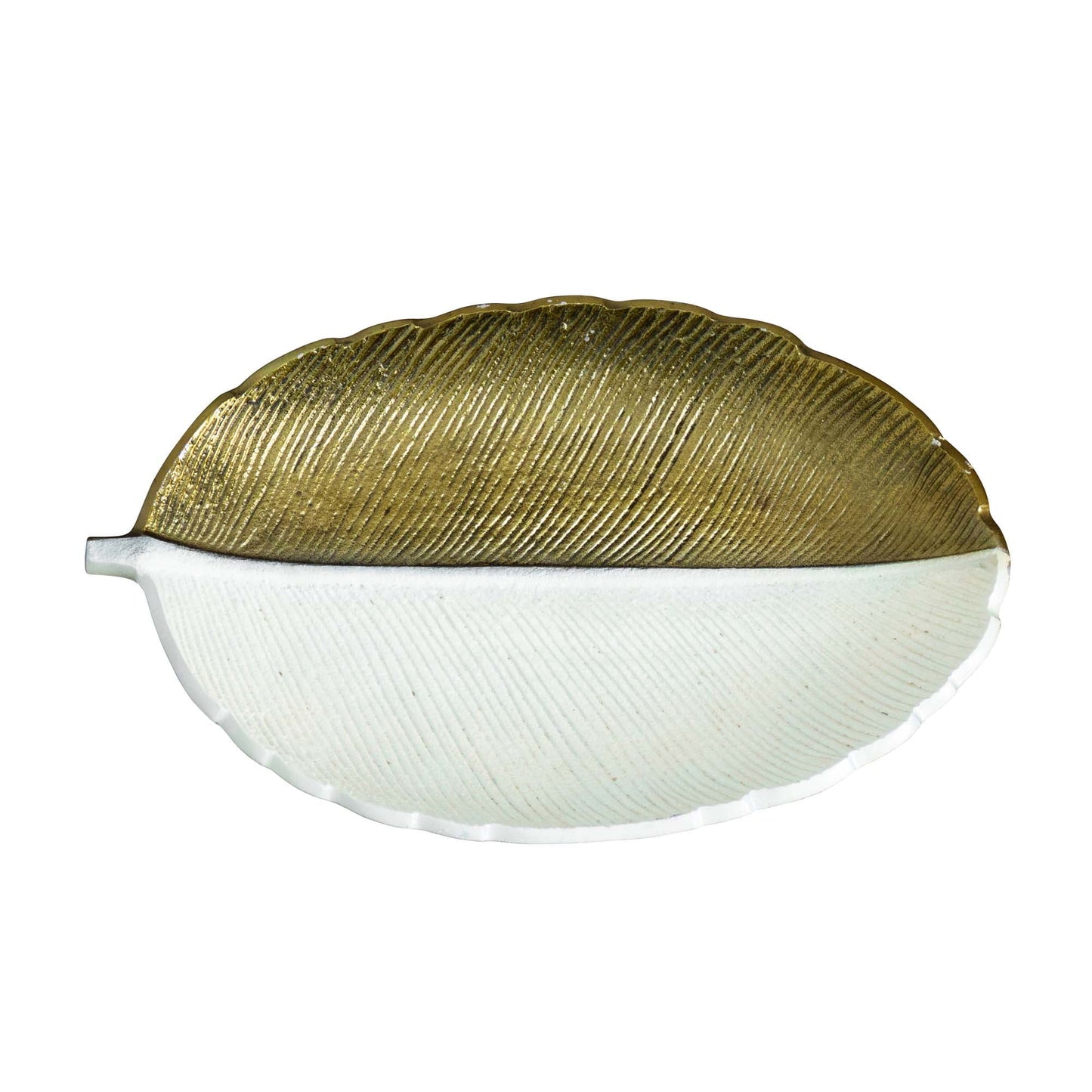 Nearly Natural Dual Tone Leaf Accent Tray - 14" - Gold and White