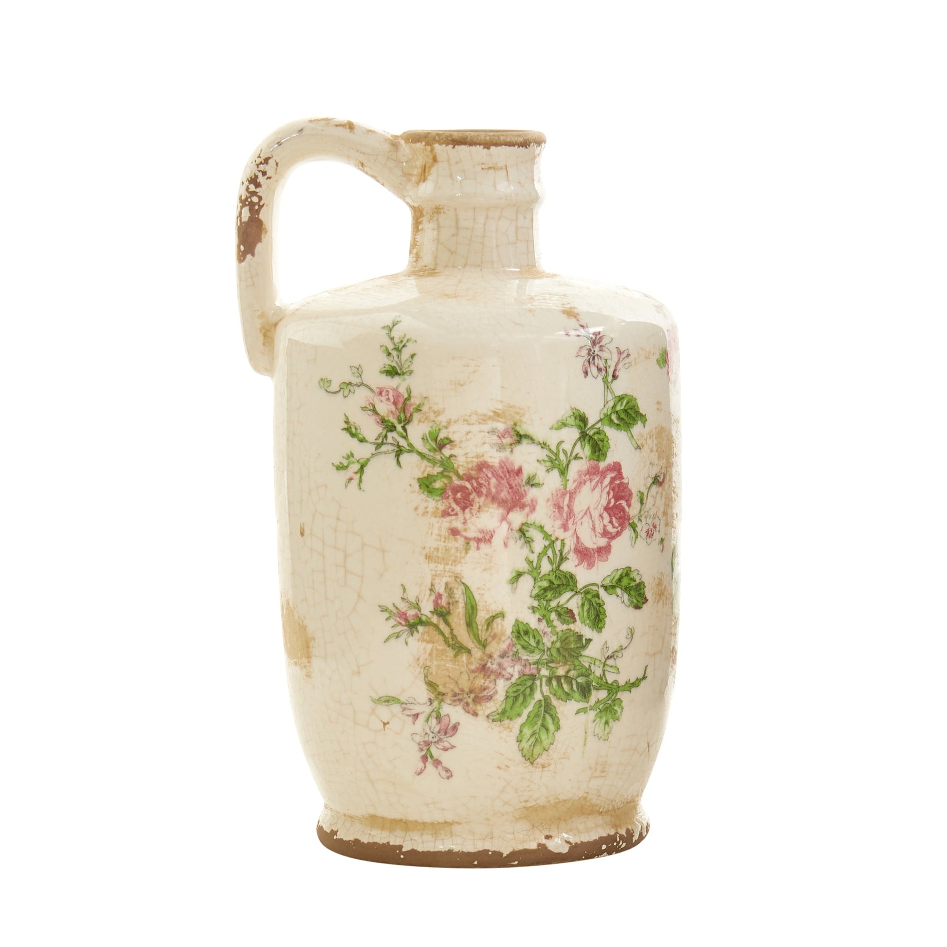 Nearly Natural White 10" Tuscan Ceramic Floral Print Pitcher