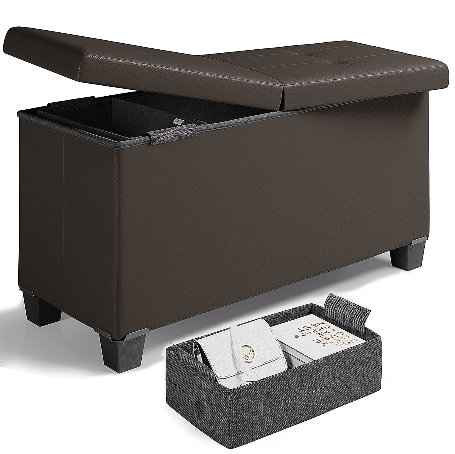 Nestl Faux Leather Ottoman Storage Bench ,30" Bench, Brown